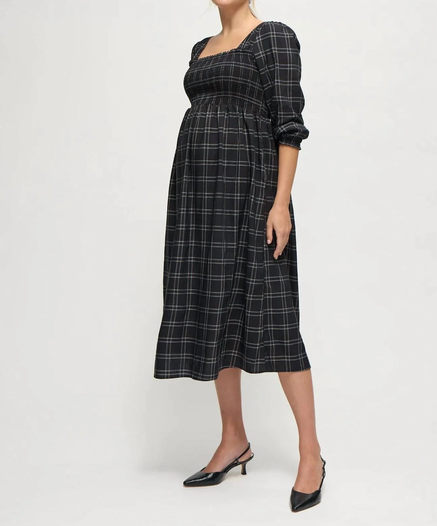Maternity Breeze Ruffle Sleeve Midi Dress In Black White - Image 2