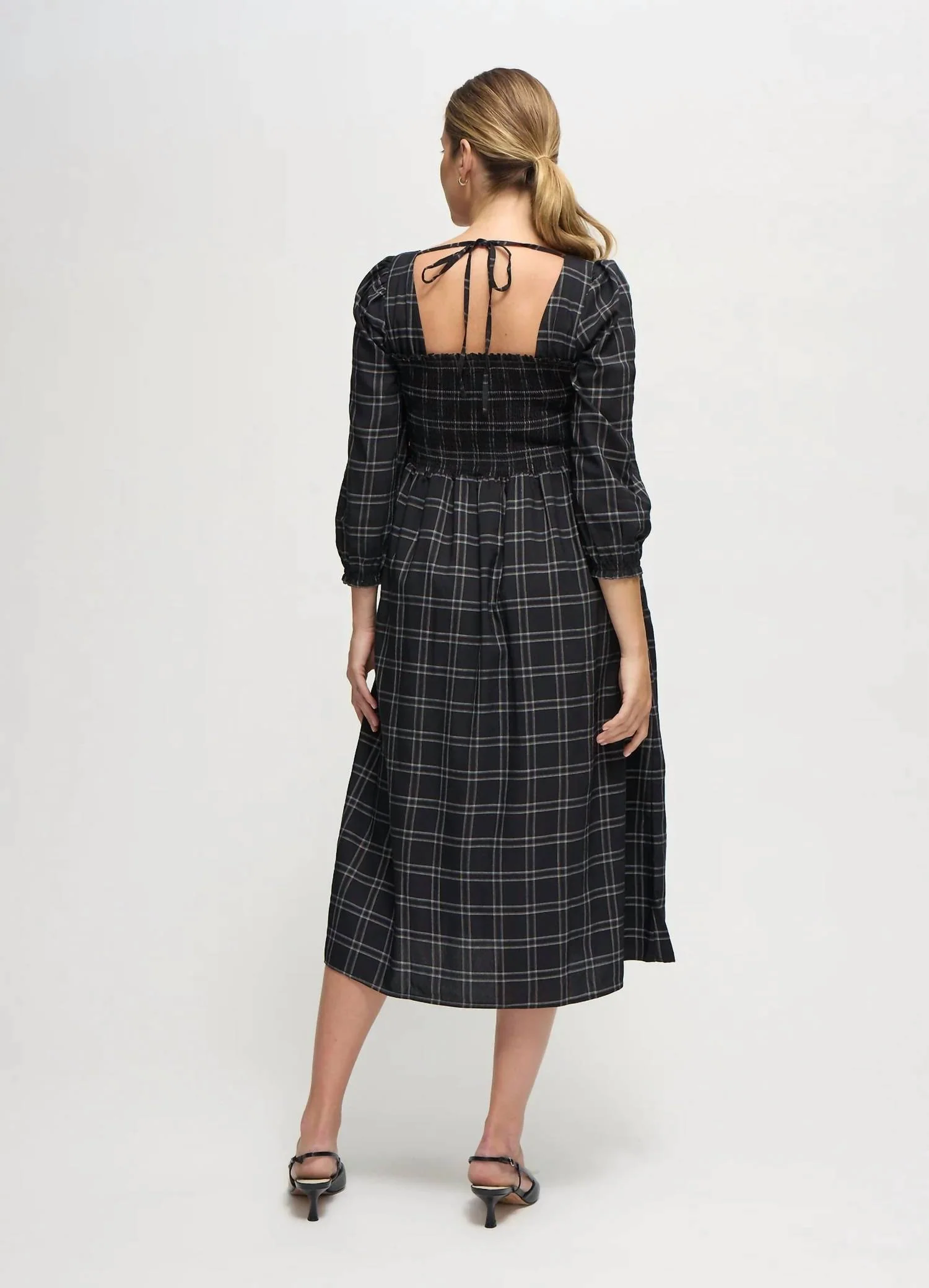 Maternity Breeze Ruffle Sleeve Midi Dress In Black White - Image 3