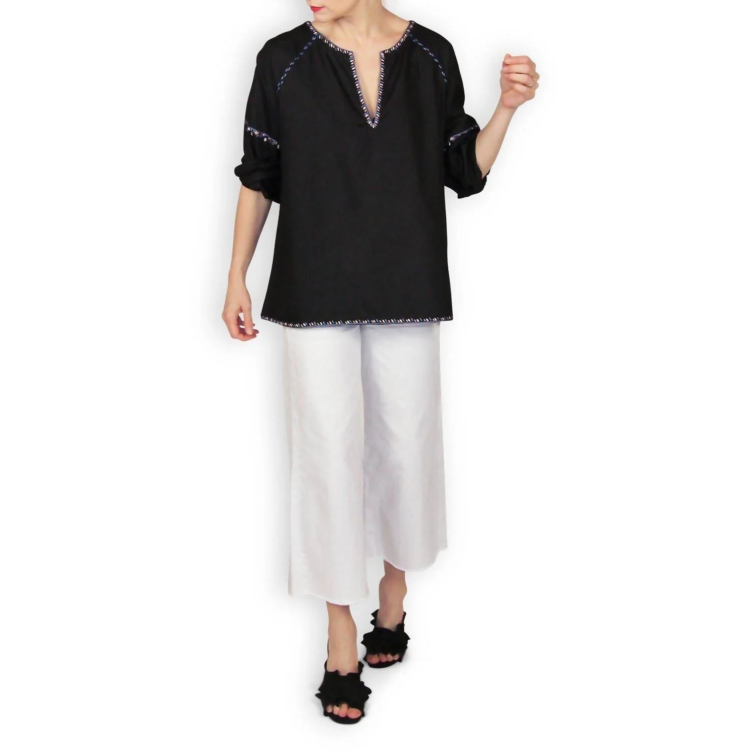 Maternity The Embroidered Peasant Top In Black - Image 2