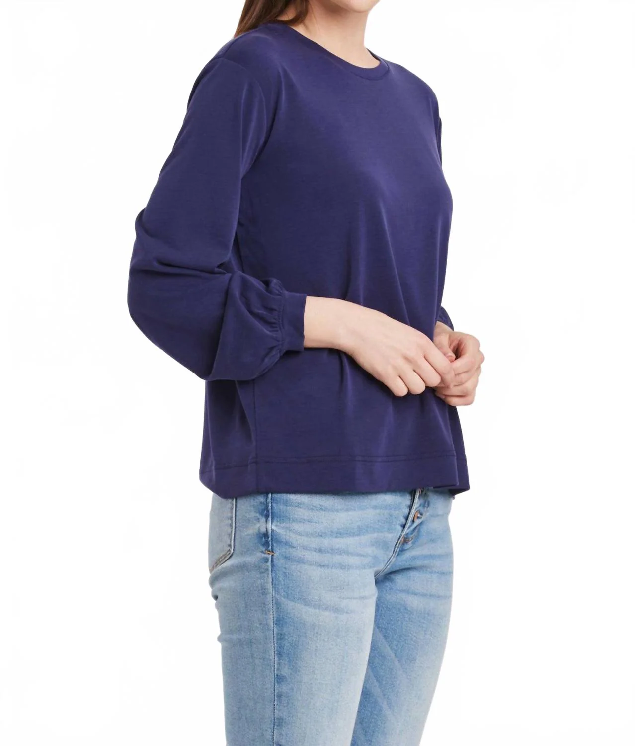 Matilda Crewneck Long Sleeve Tee Top In Electric Indigo - Image 2