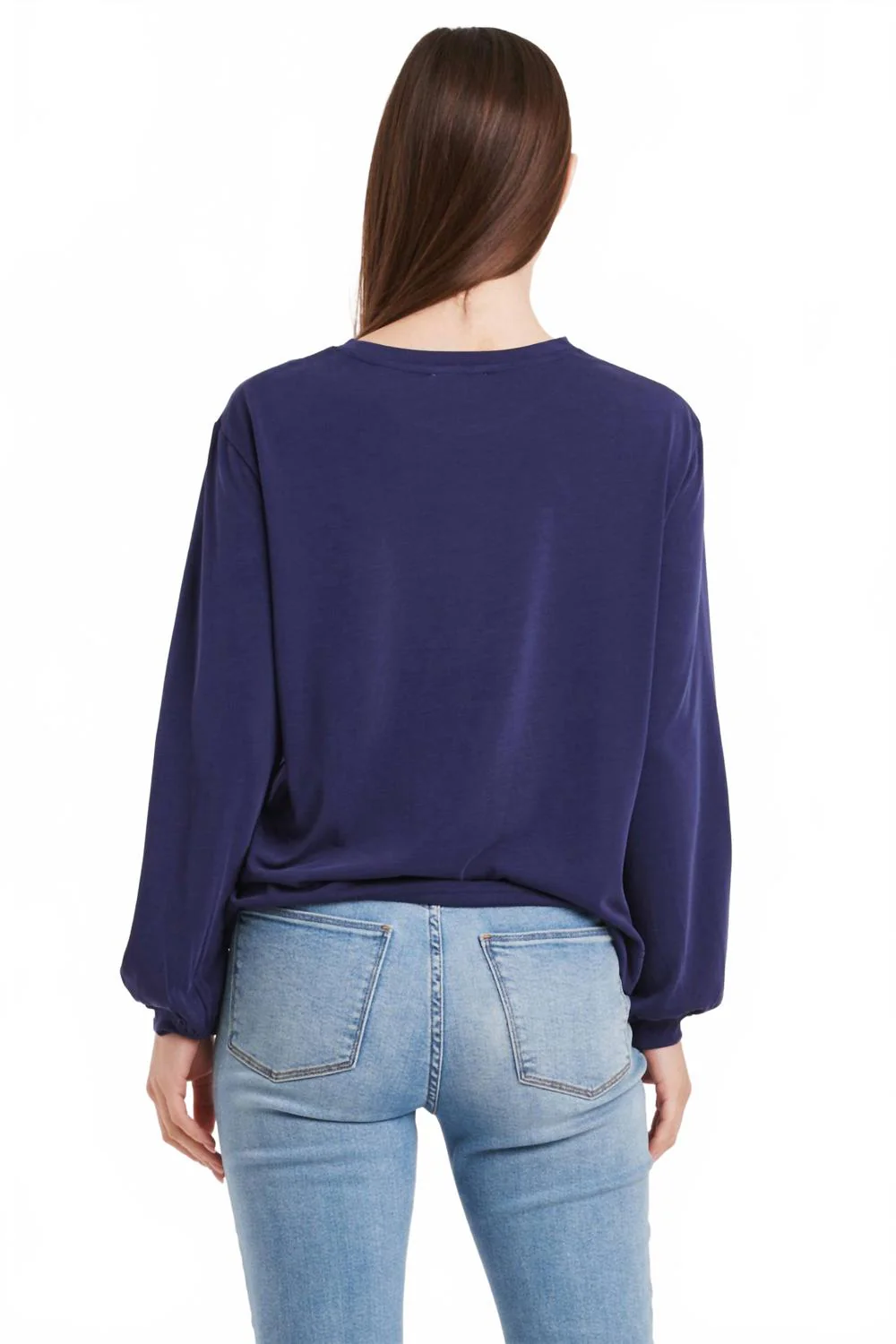 Matilda Crewneck Long Sleeve Tee Top In Electric Indigo - Image 3