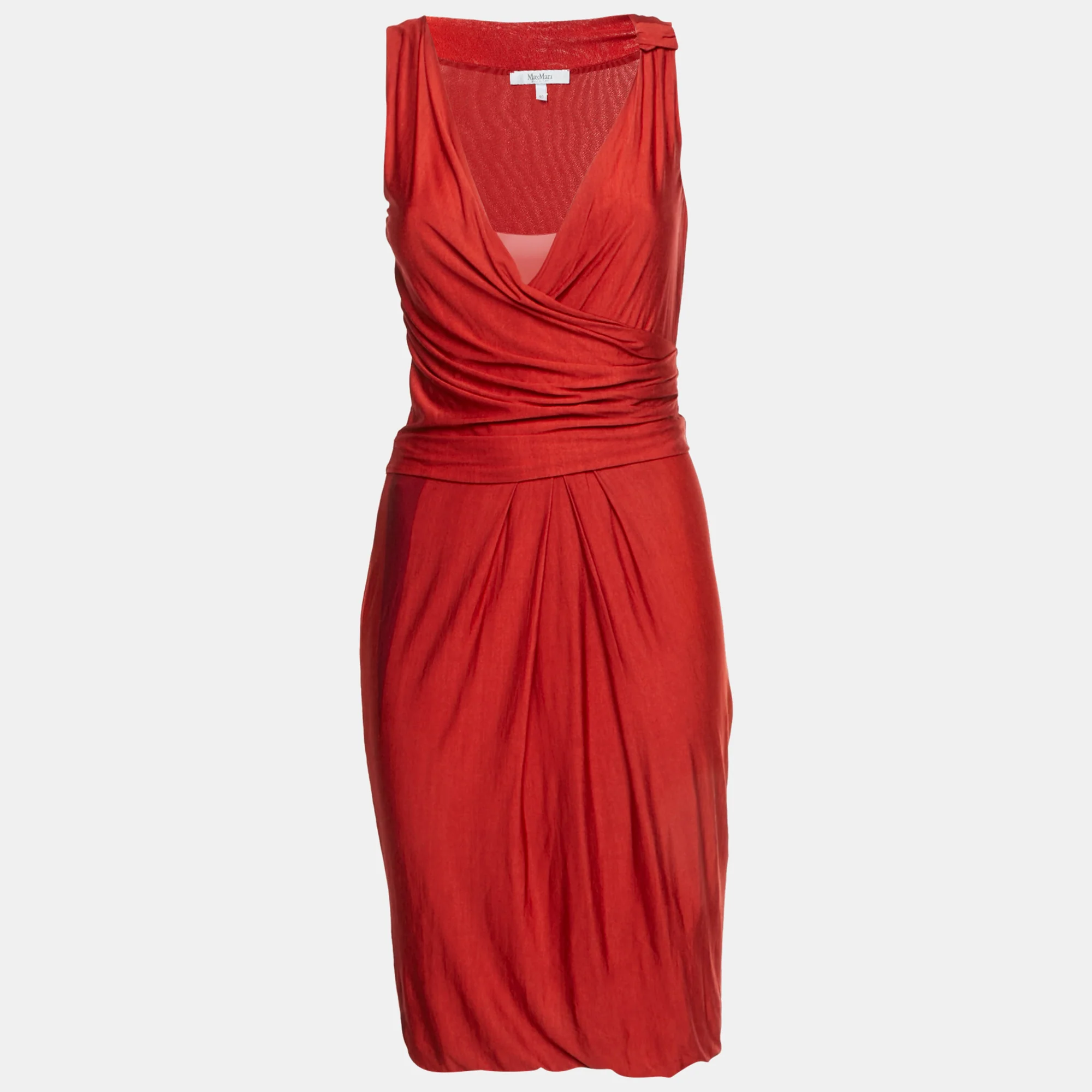 Max Mara Red Jersey Knit Crossover Mini Dress
