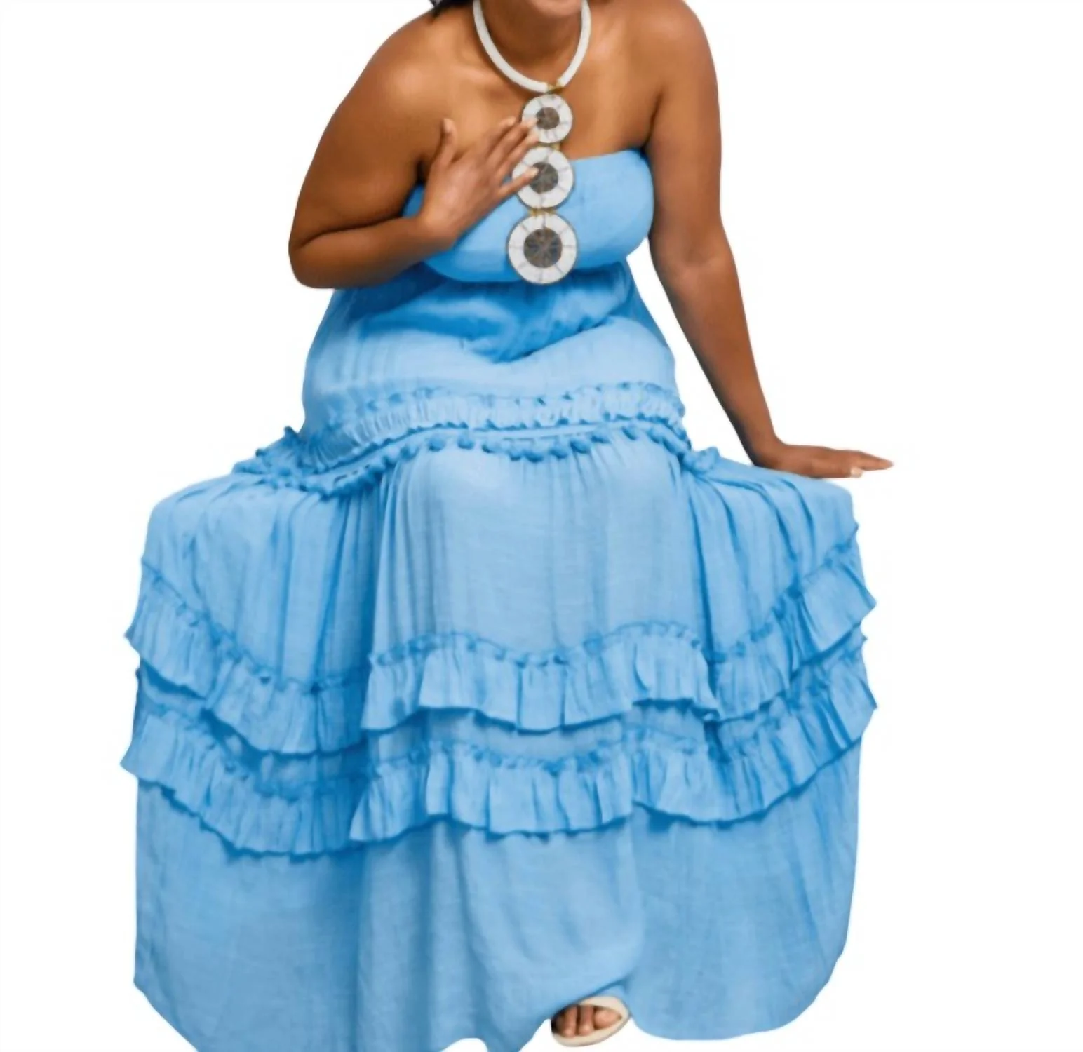 Maxi Smocked Dress In Blue - Image 3