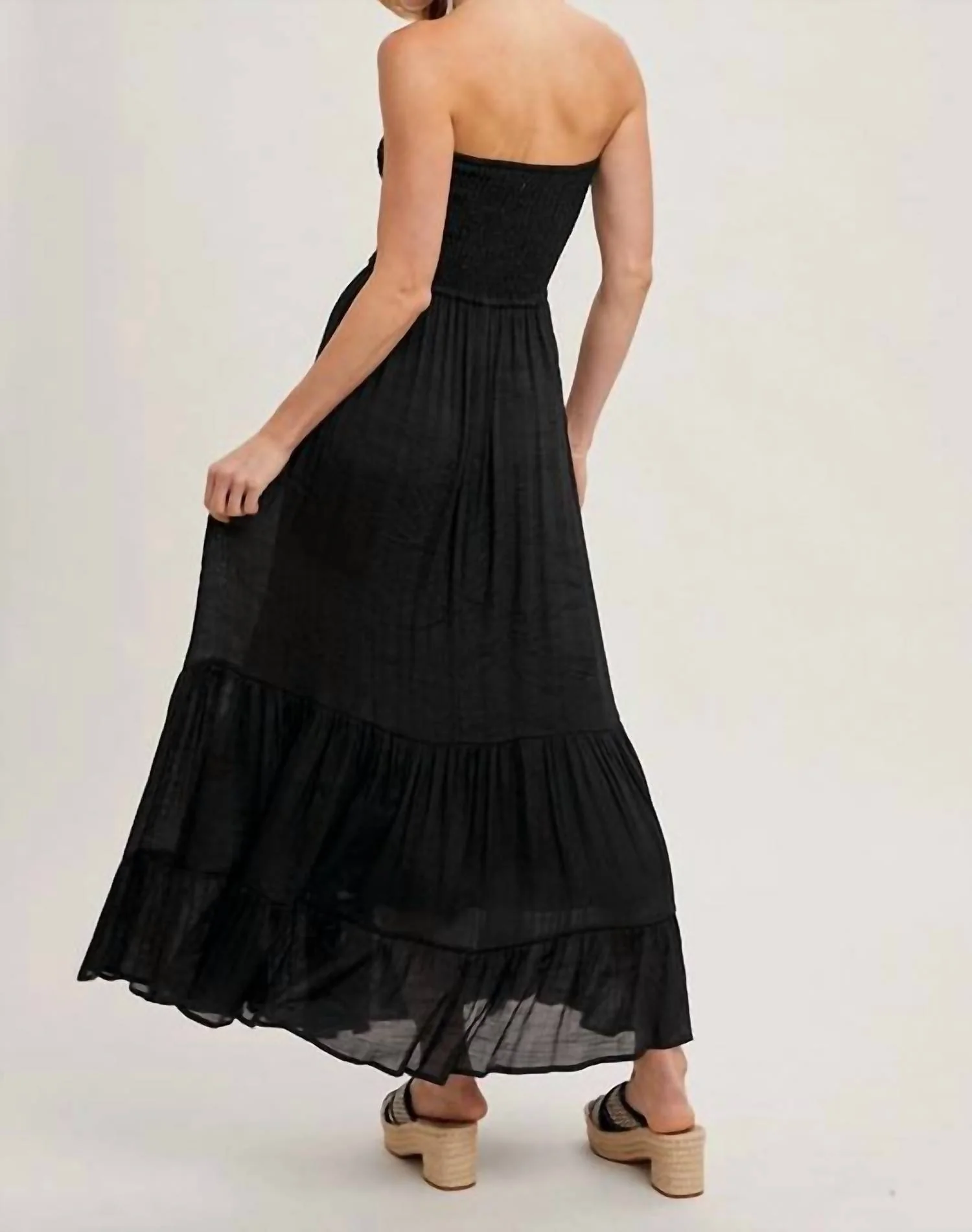 Maxi Smocked Top Dress In Black - Image 2
