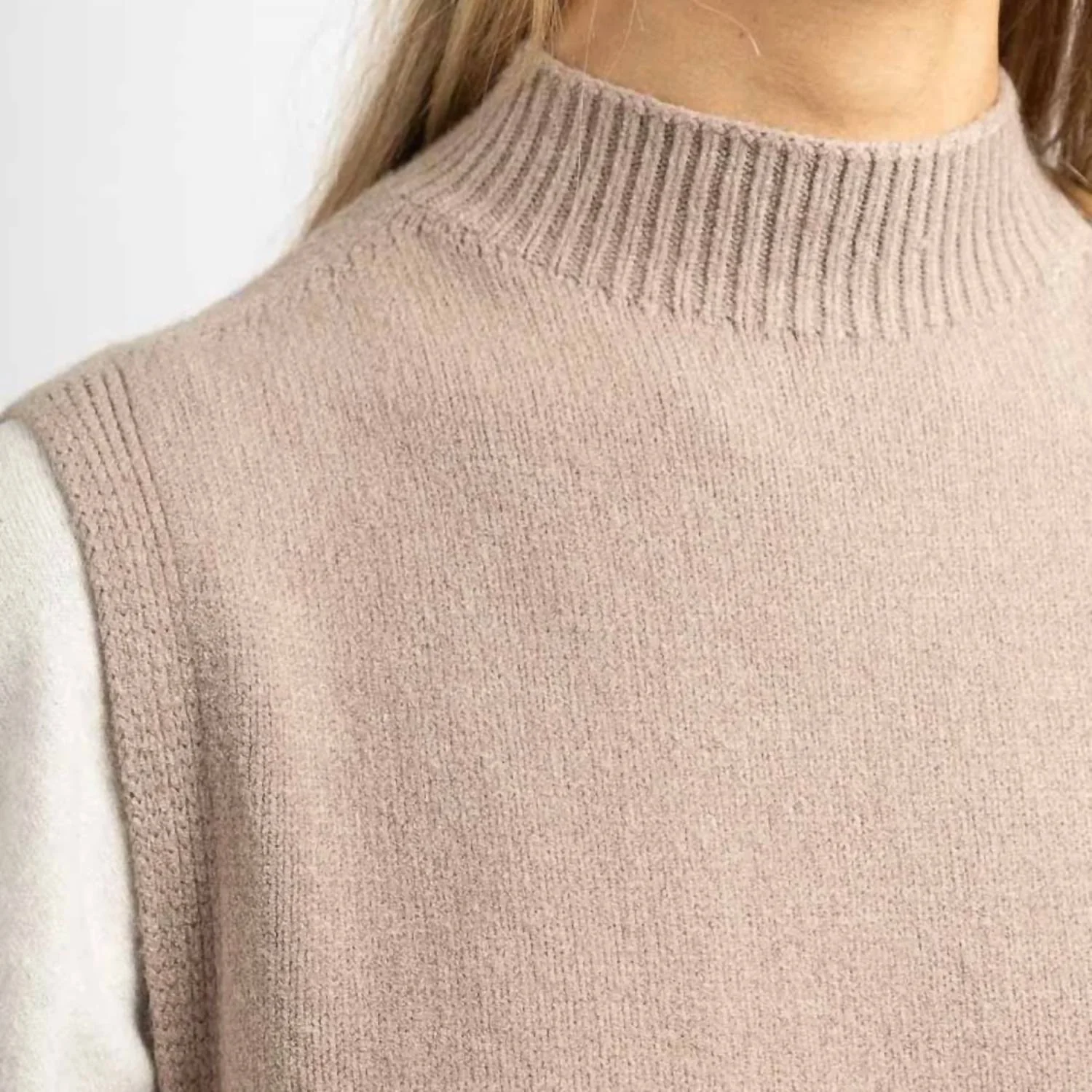 Maxine High Neck Sleeveless Sweater In Taupe - Image 3
