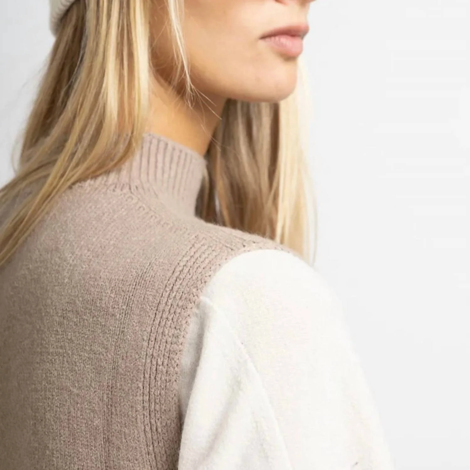 Maxine High Neck Sleeveless Sweater In Taupe - Image 4