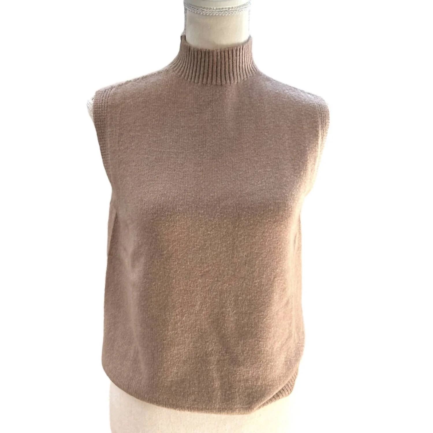 Maxine High Neck Sleeveless Sweater In Taupe - Image 5