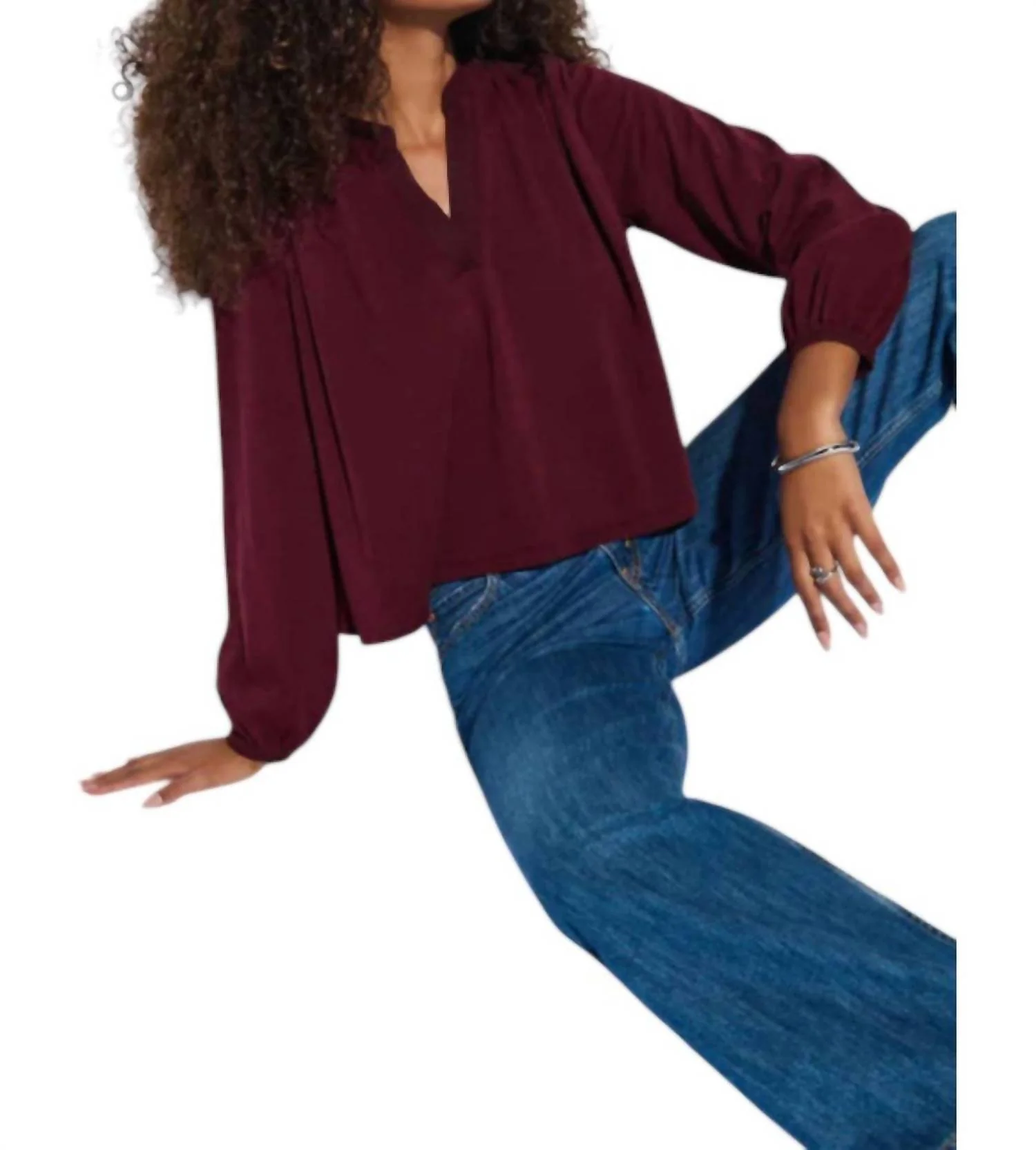 Maya V-Neck Top In Bordeaux - Image 3