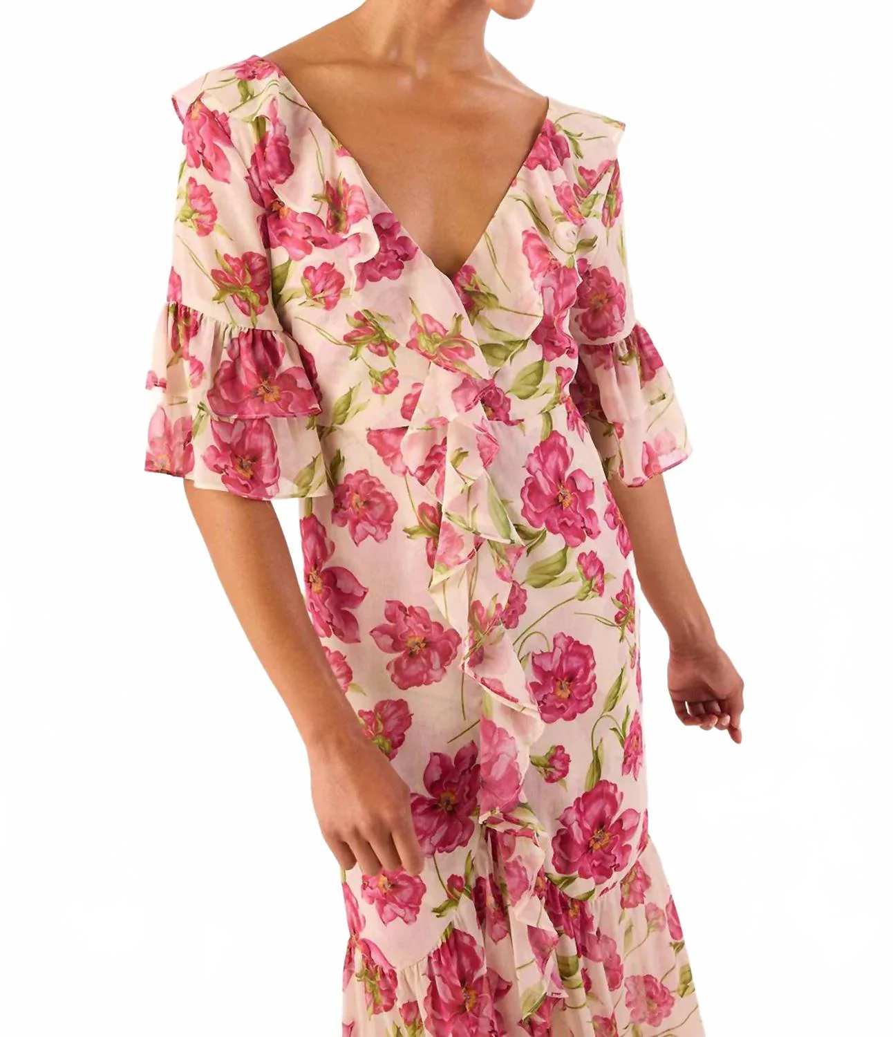 Medline Midi Dress In Fuschia Blooms - Image 3