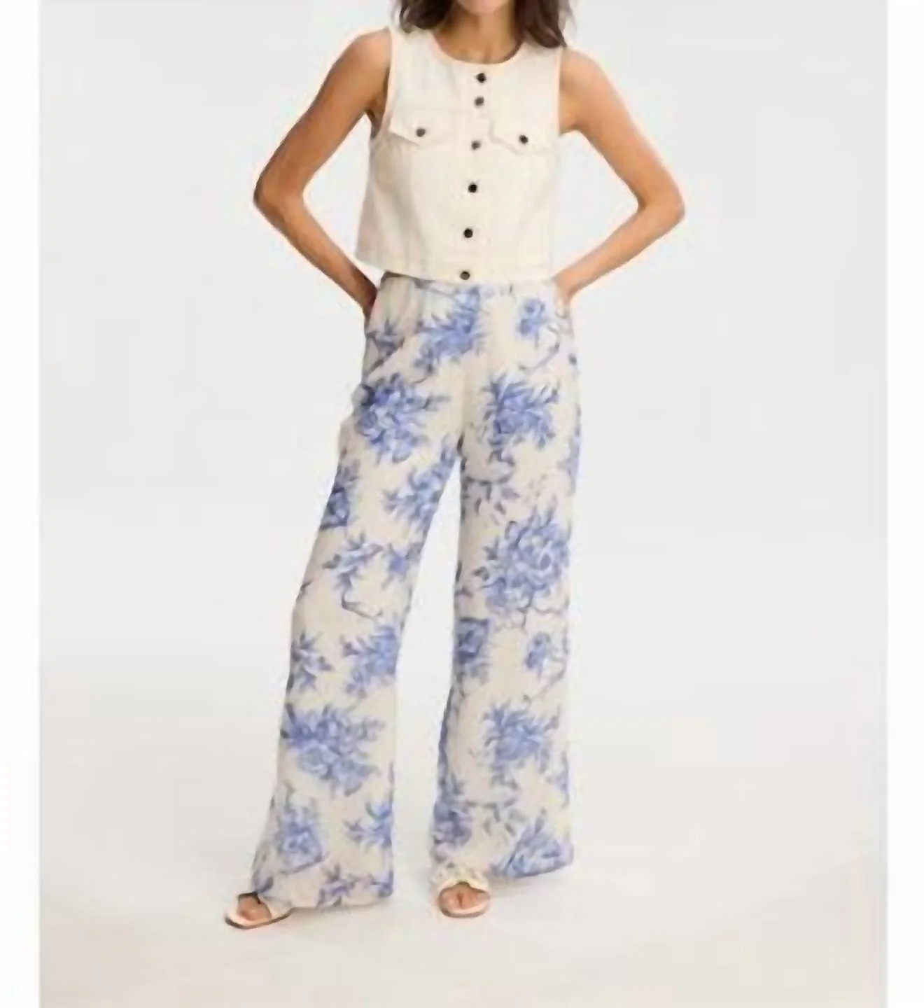Meli Wide Leg Pants In Blue Floral - Image 3