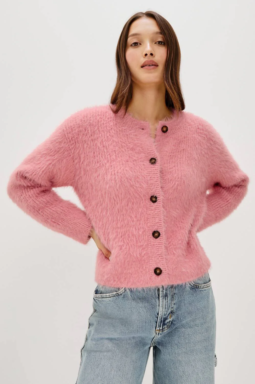 Melo Long Sleeve Cardigan In Pink