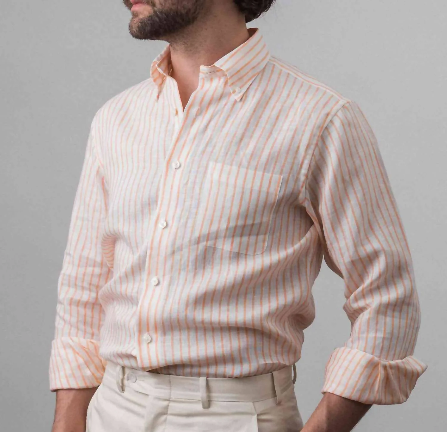 Men's Button Down Sport Shirt In Melon Stripe