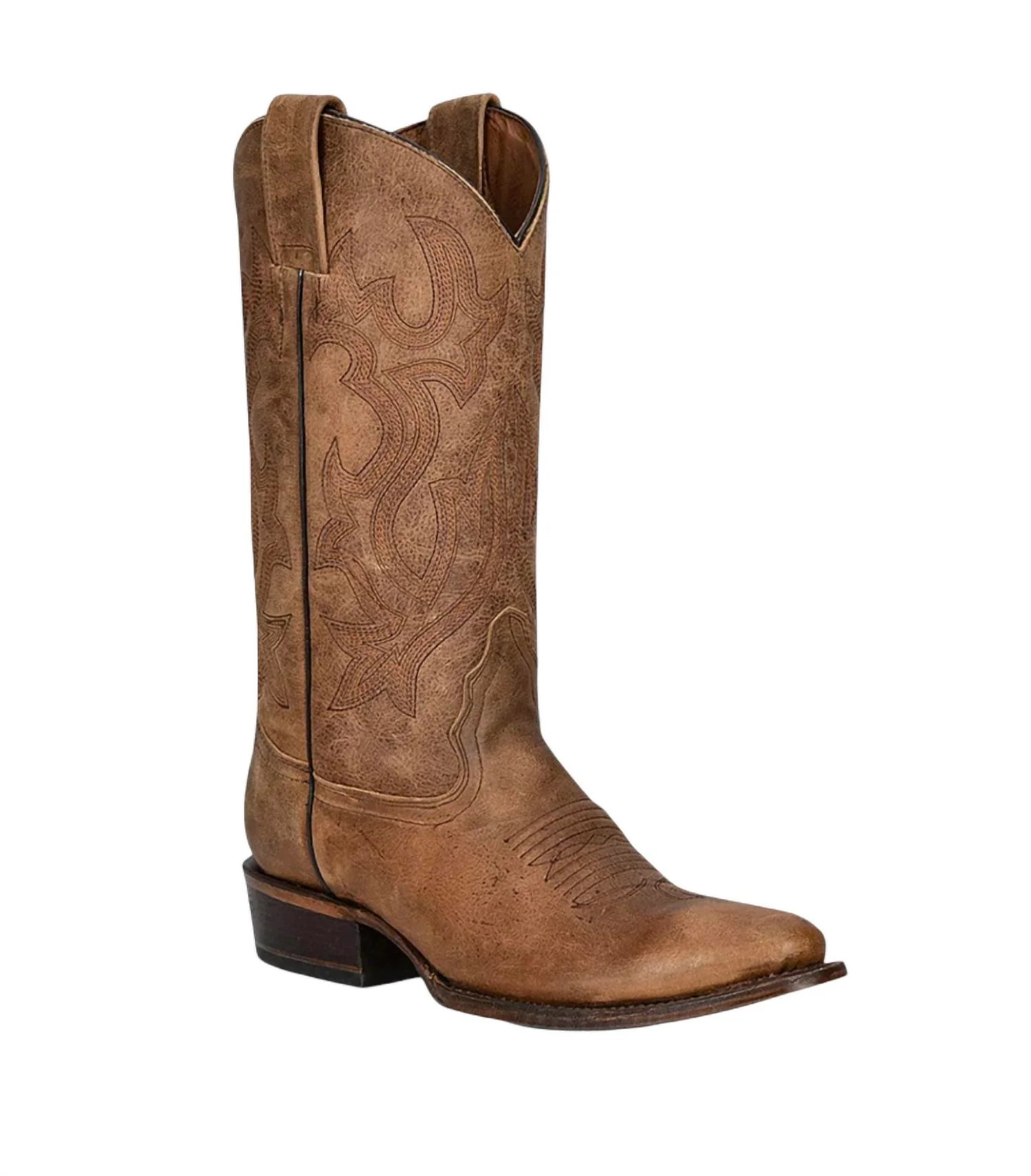 Men's Embroidery Round Toe Boots In Tan Brown