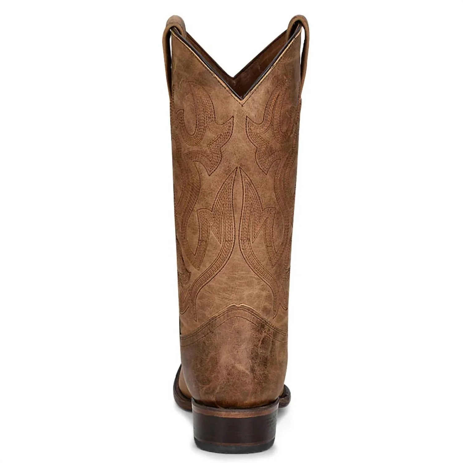 Men's Embroidery Round Toe Boots In Tan Brown - Image 2