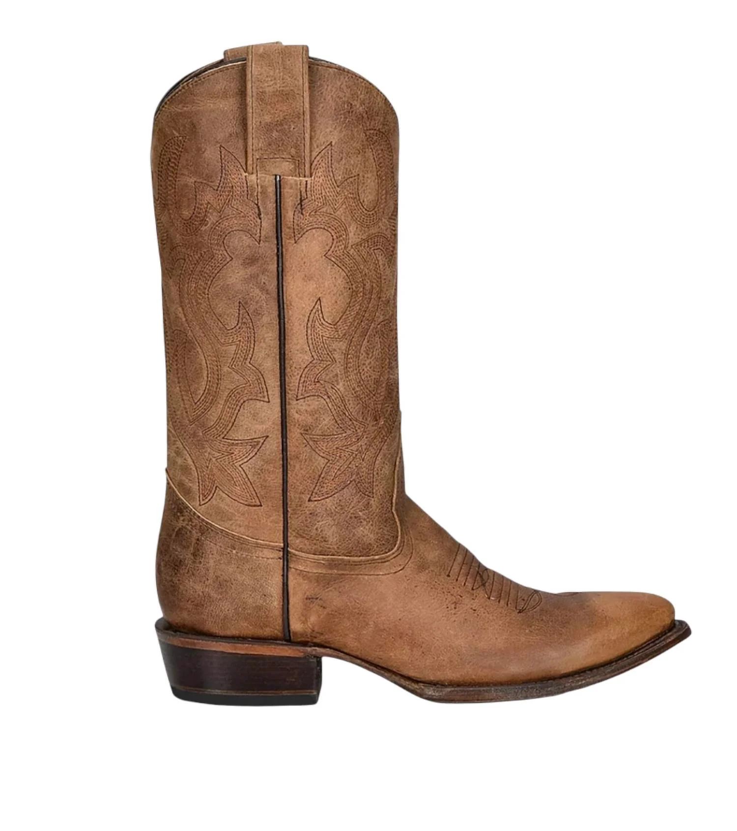 Men's Embroidery Round Toe Boots In Tan Brown - Image 3