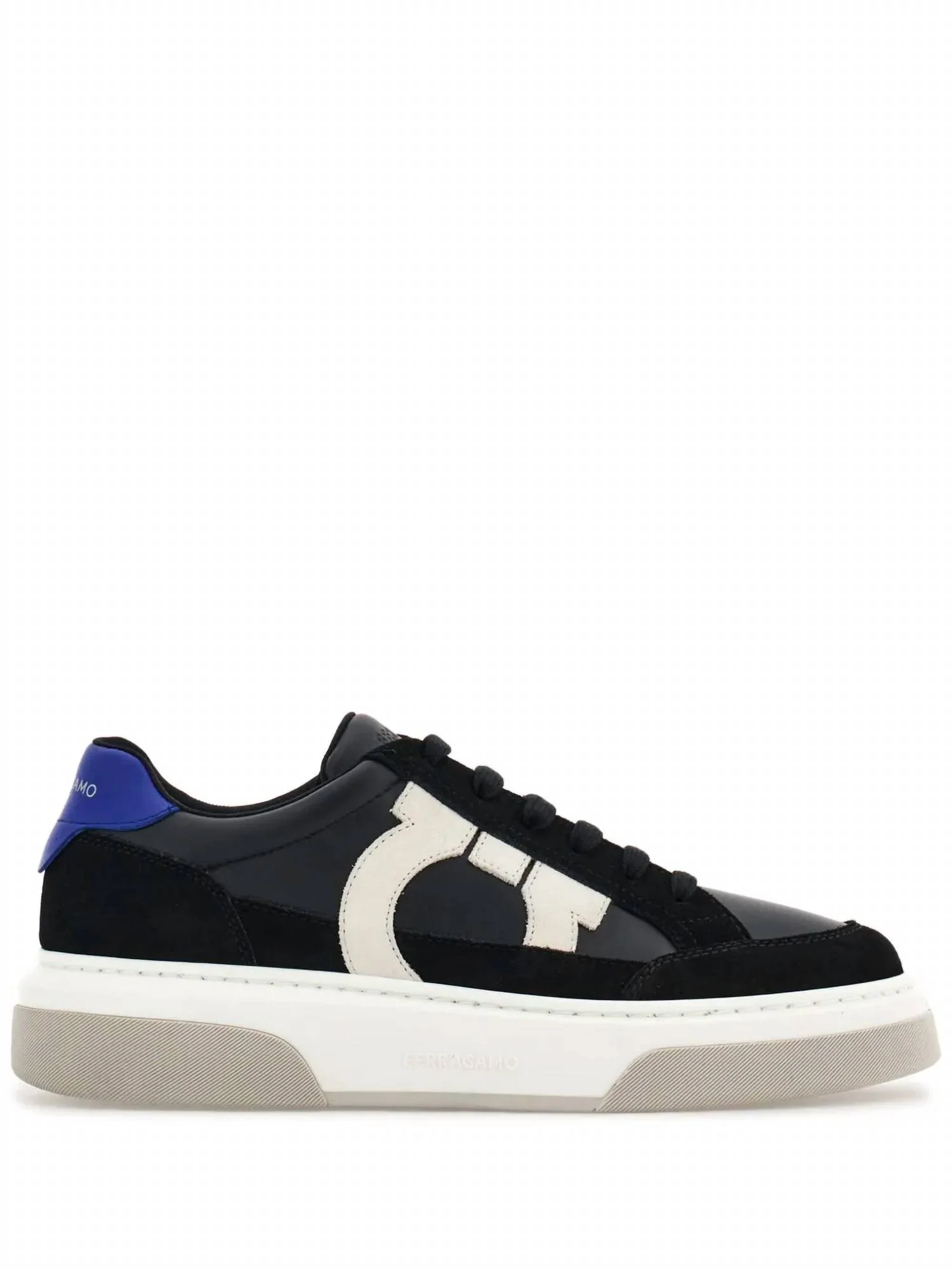 Men's Gancini Panelled Leather Sneakers In Black/blue
