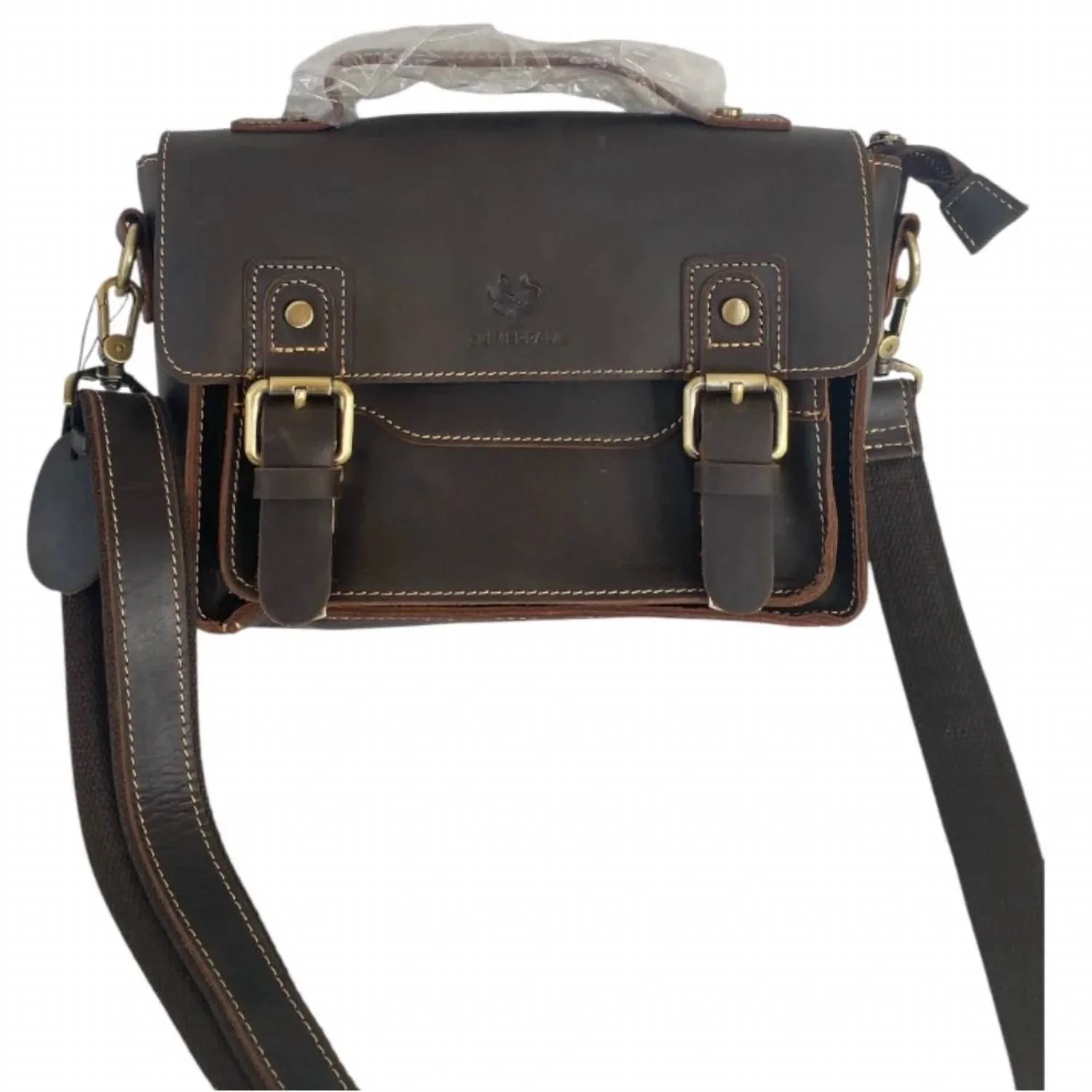 Men's Leather Crossbody Messenger Bag In Brown - Image 2