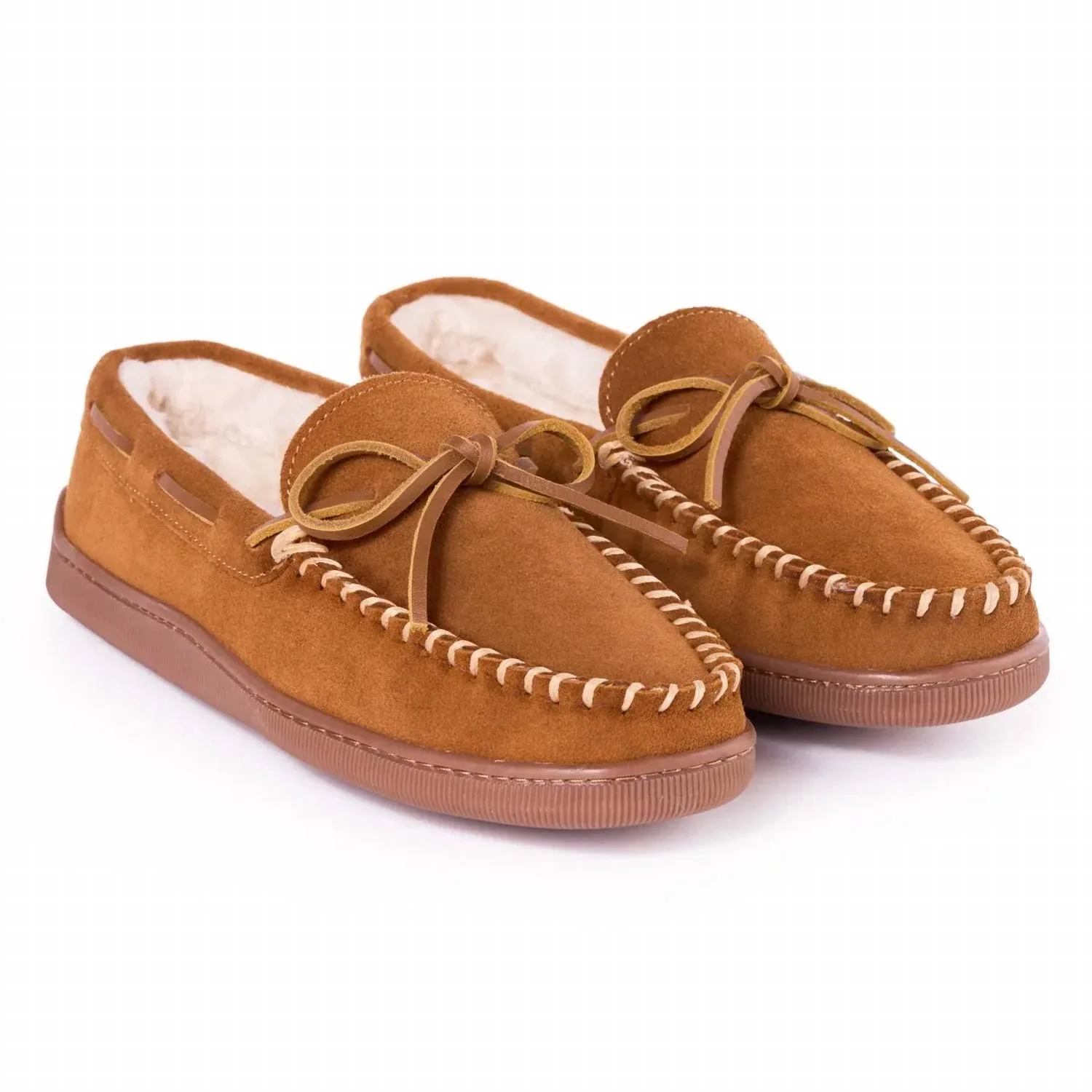Men's Pile Lined Hard Sole Moccasin Shoes In Brown - Image 2