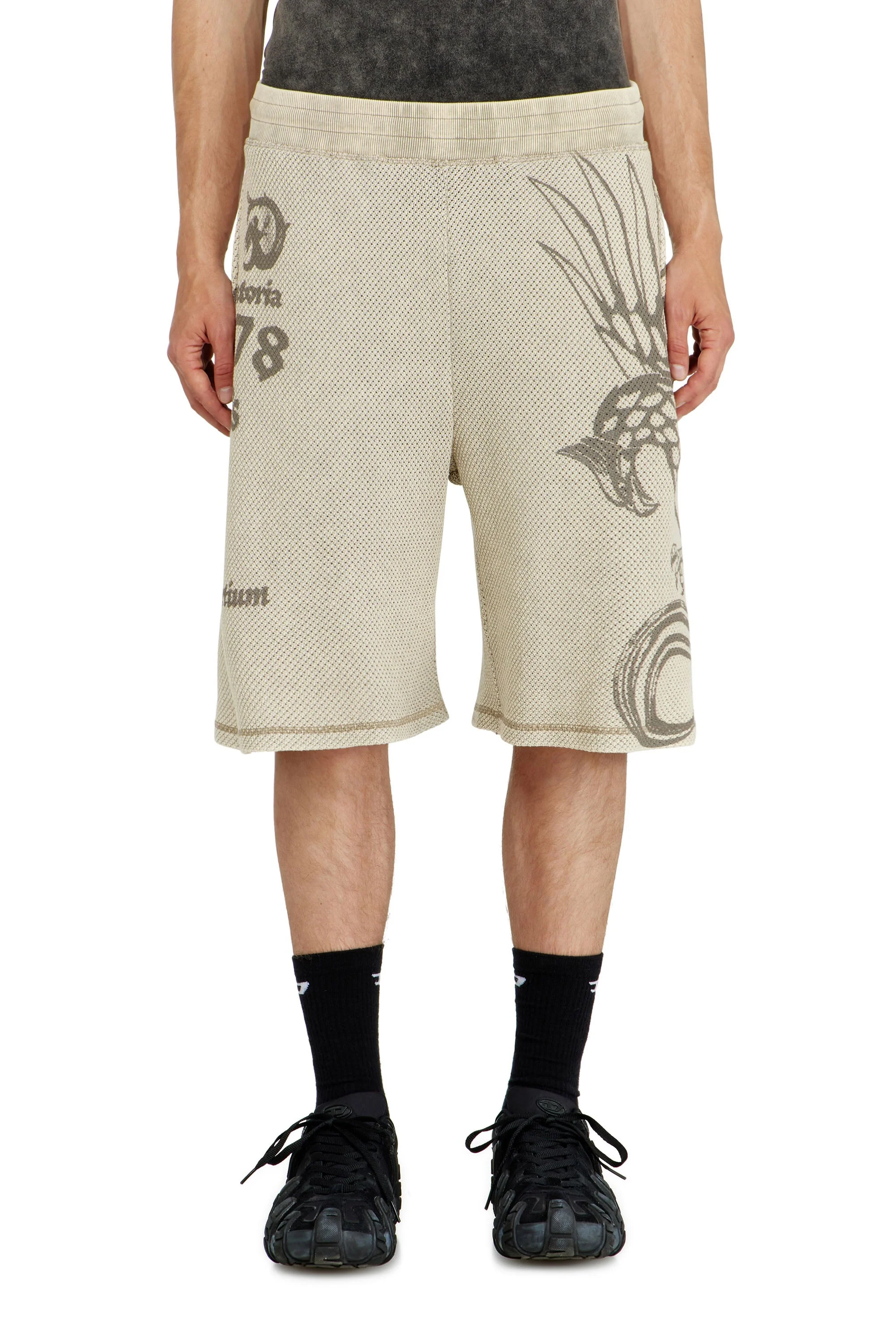 Mesh cotton sweatshorts with prints - Image 2