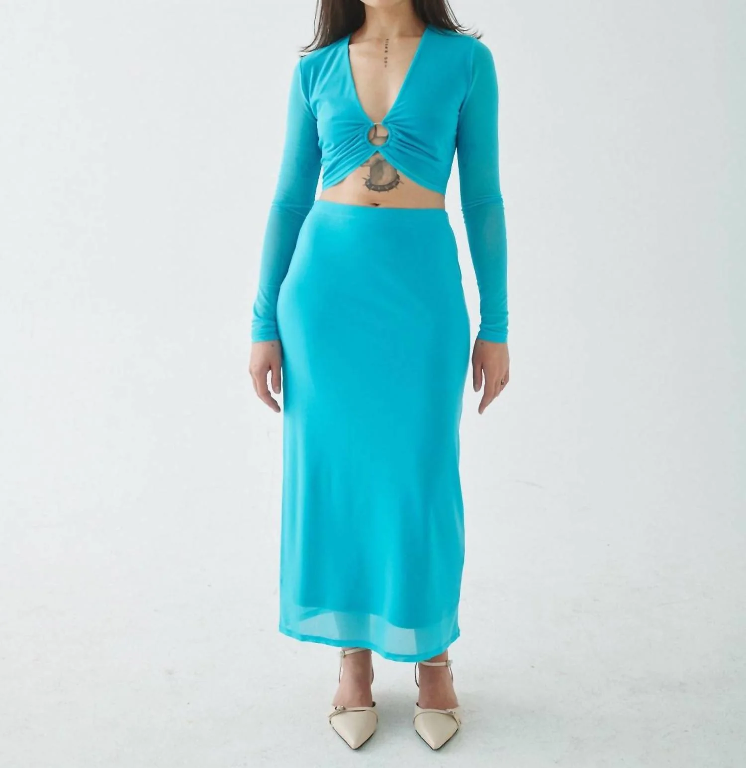 Mesh Ring Top In Aqua
