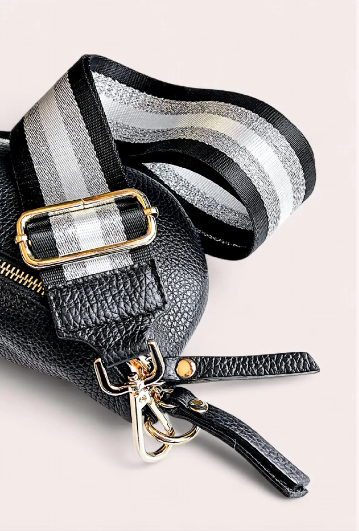Metalic Stripe Bag Strap In Black - Image 2