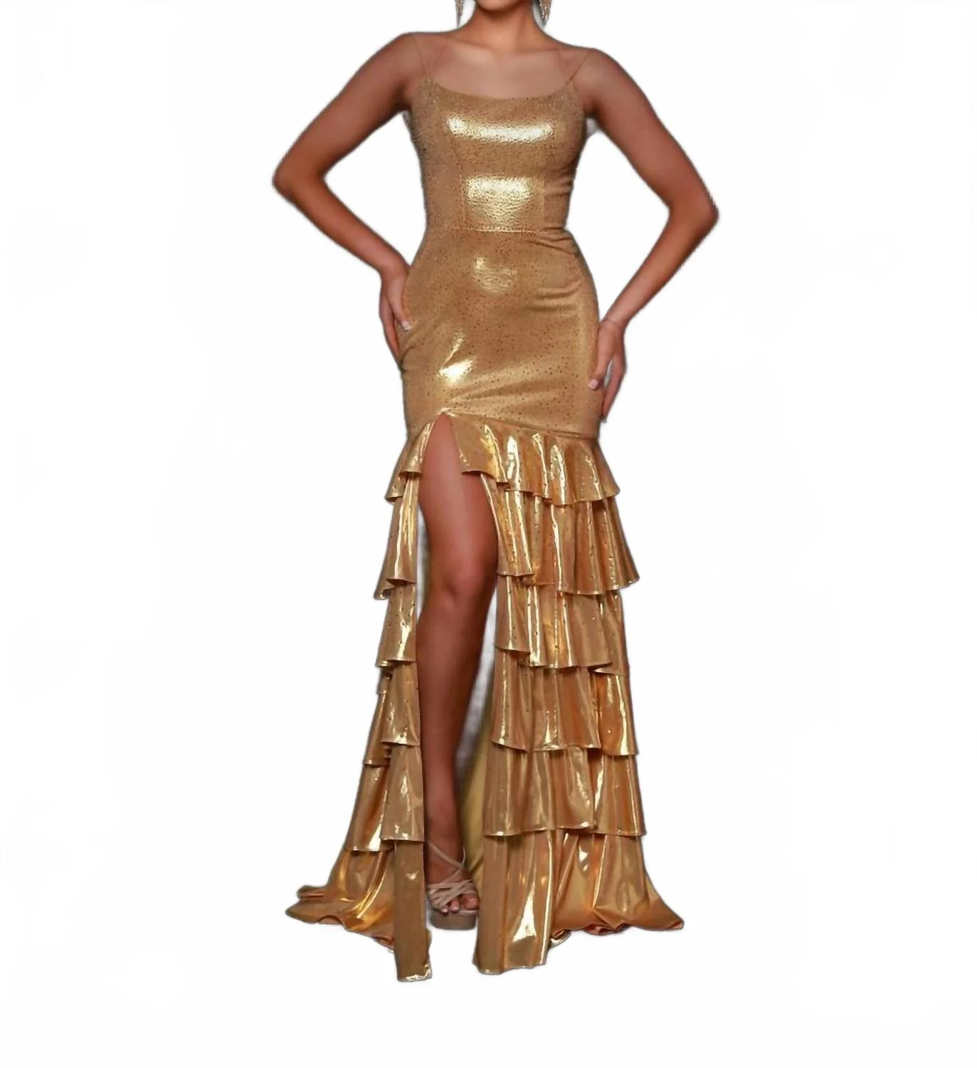 Metallic Prom Dress In Gold
