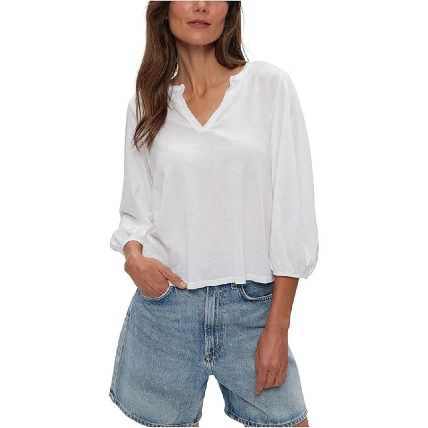 Michael Stars Gabi Top Women's One Size 0-12 White Puff Sleeve Blouse DDR 21 - Image 3