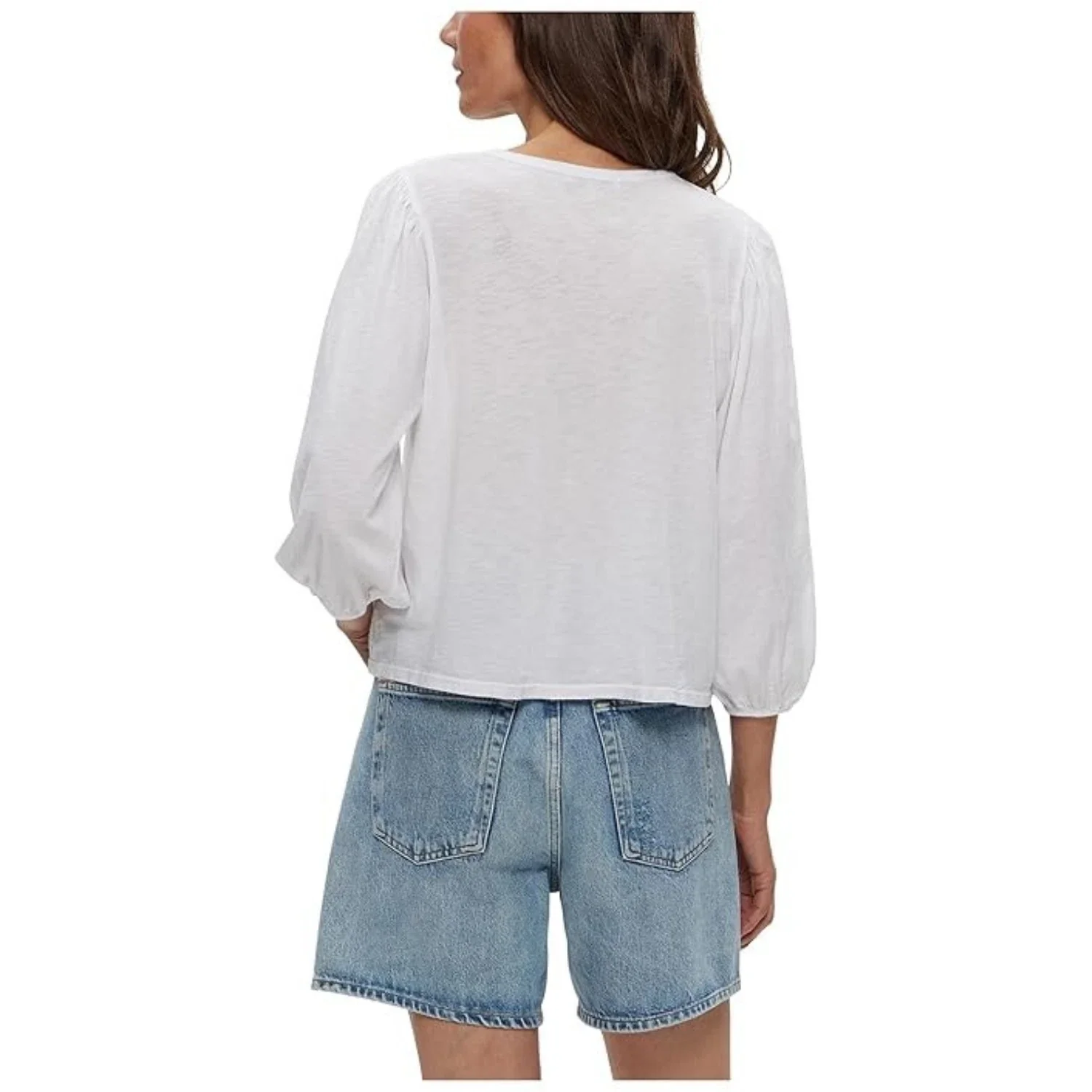 Michael Stars Gabi Top Women's One Size 0-12 White Puff Sleeve Blouse DDR 21 - Image 4