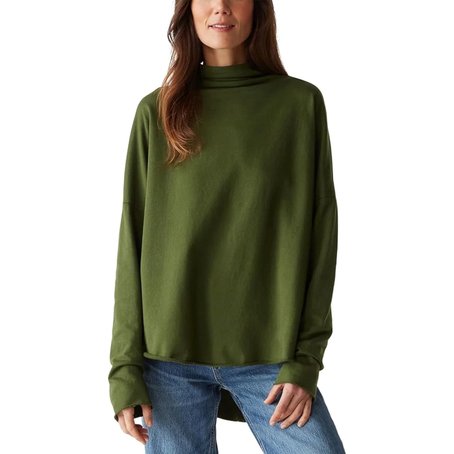 Michael Stars Laurel Top Women Green 100% Cotton Mock Neck Long Sleeve GBO2308 - Image 3
