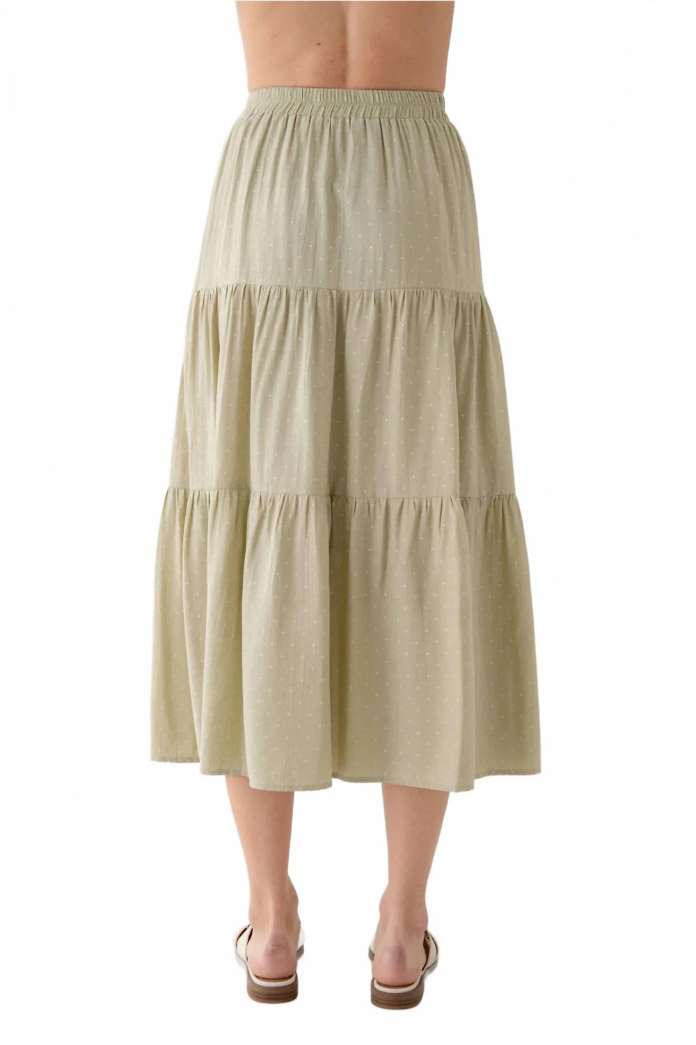 Micro Dot Tiered Midi Skirt In Sage - Image 2
