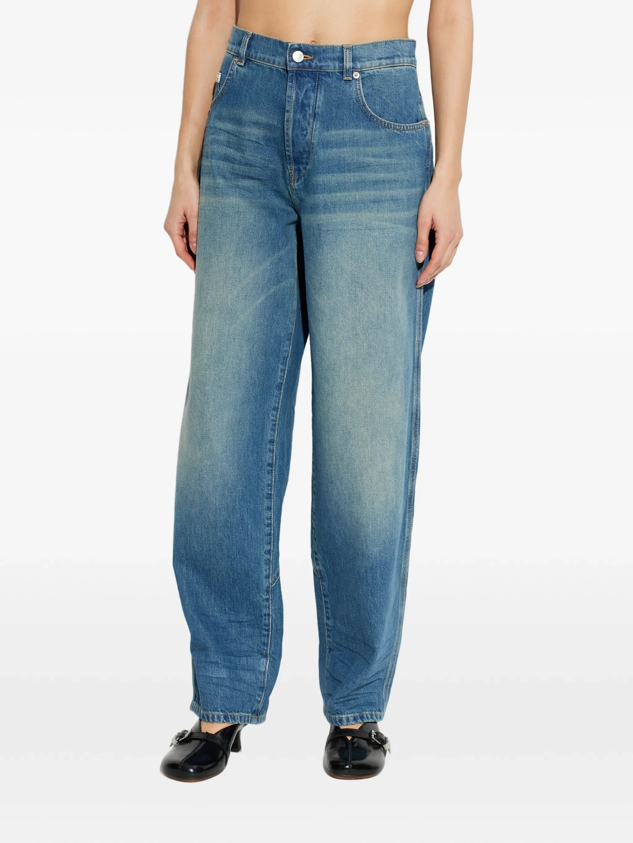 Mid-Blue Resin Treated Relaxed Fit Denim Jeans - Image 3