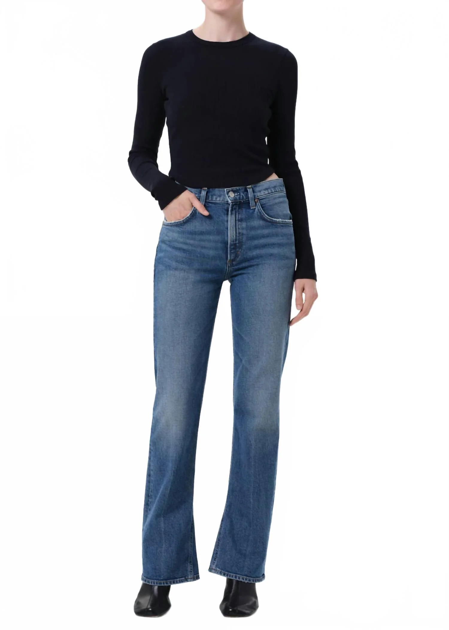 Mid Rise Kick Bootcut Jeans In Blue