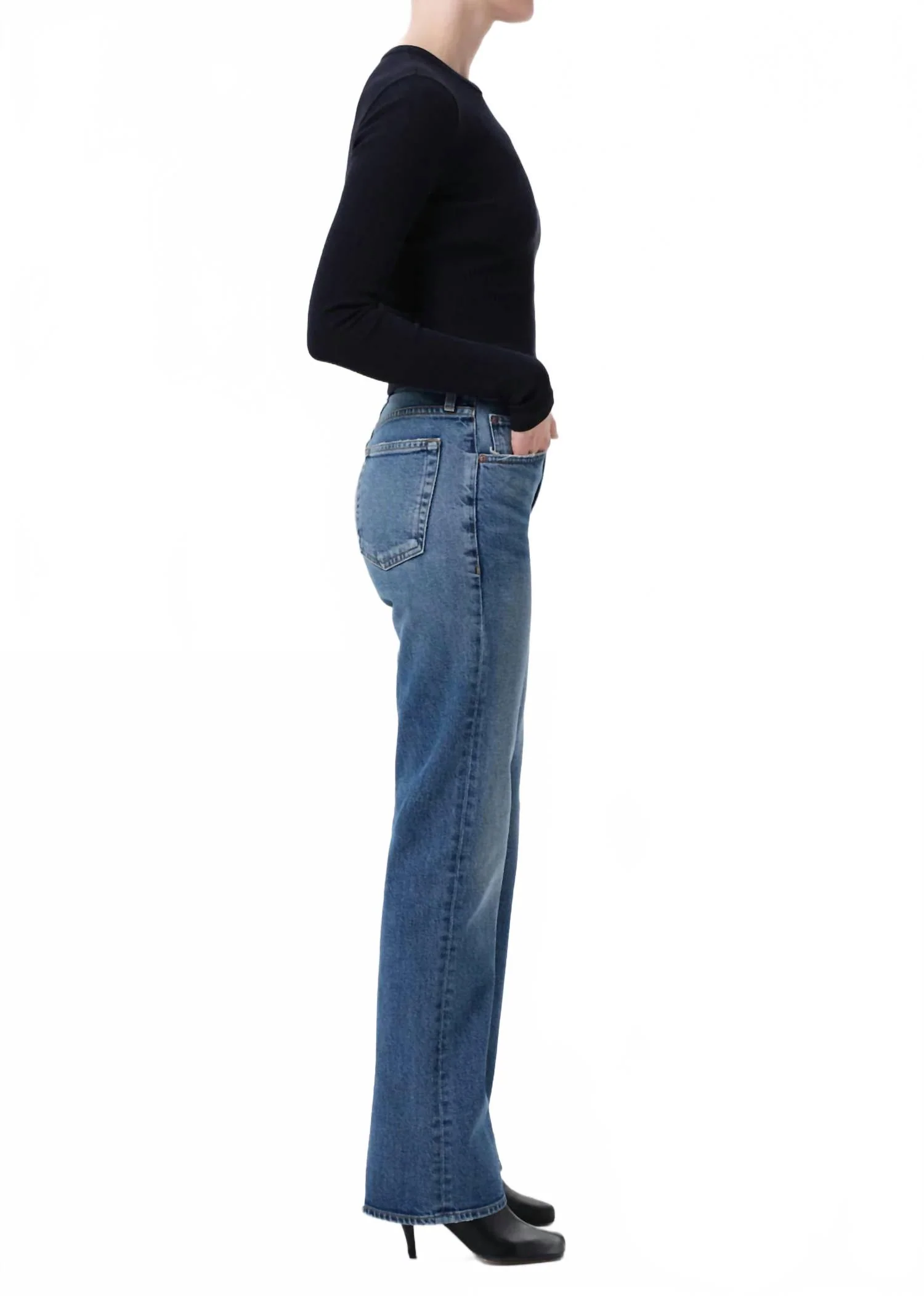 Mid Rise Kick Bootcut Jeans In Blue - Image 3