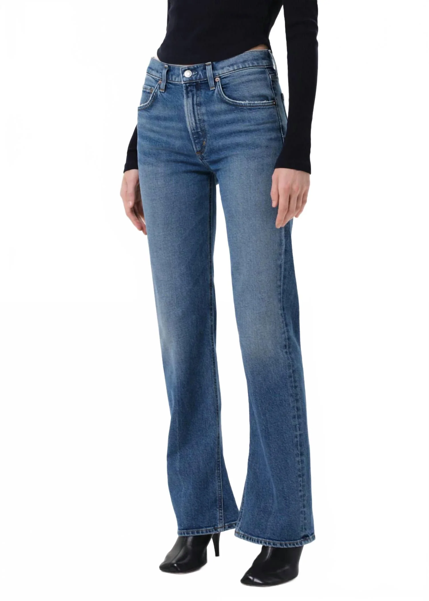 Mid Rise Kick Bootcut Jeans In Blue - Image 4