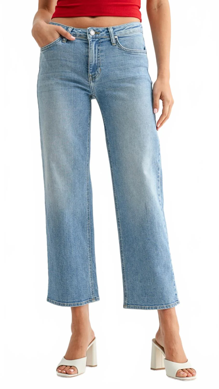 Mid Rise Slim Wide Leg Jeans In Blue