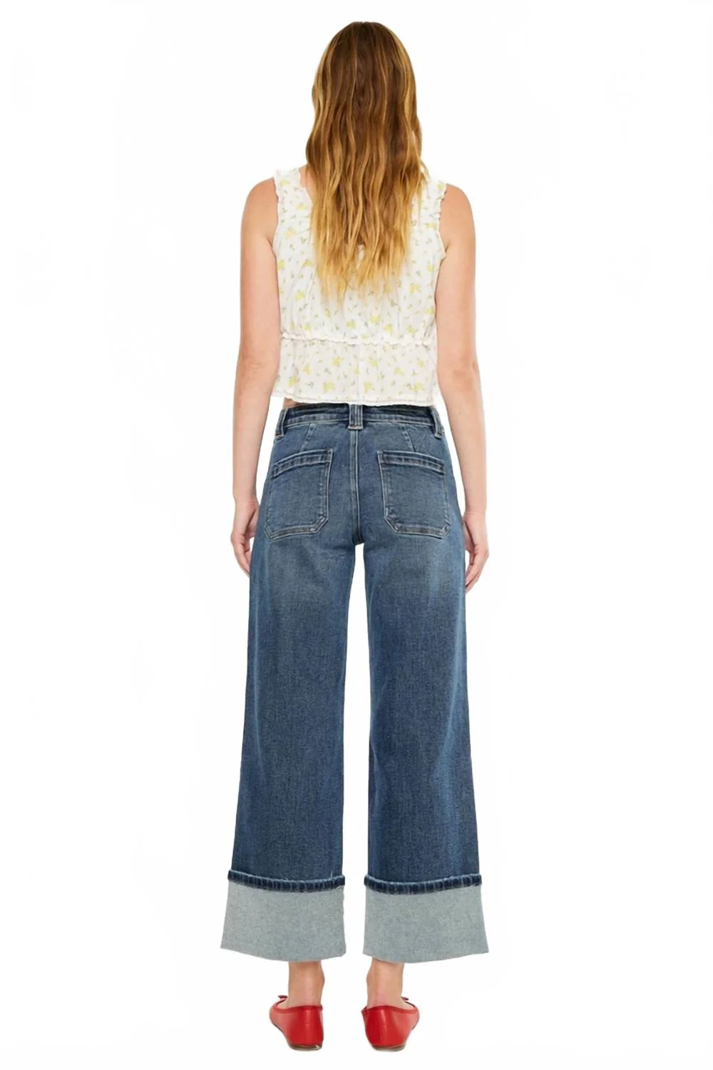 Mid Rise Wide Leg Cuffed Jeans In Blue - Image 2