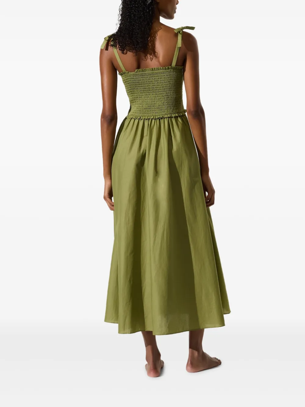 Midi Dress with Smocked Bodice and Square Neckline - Image 3