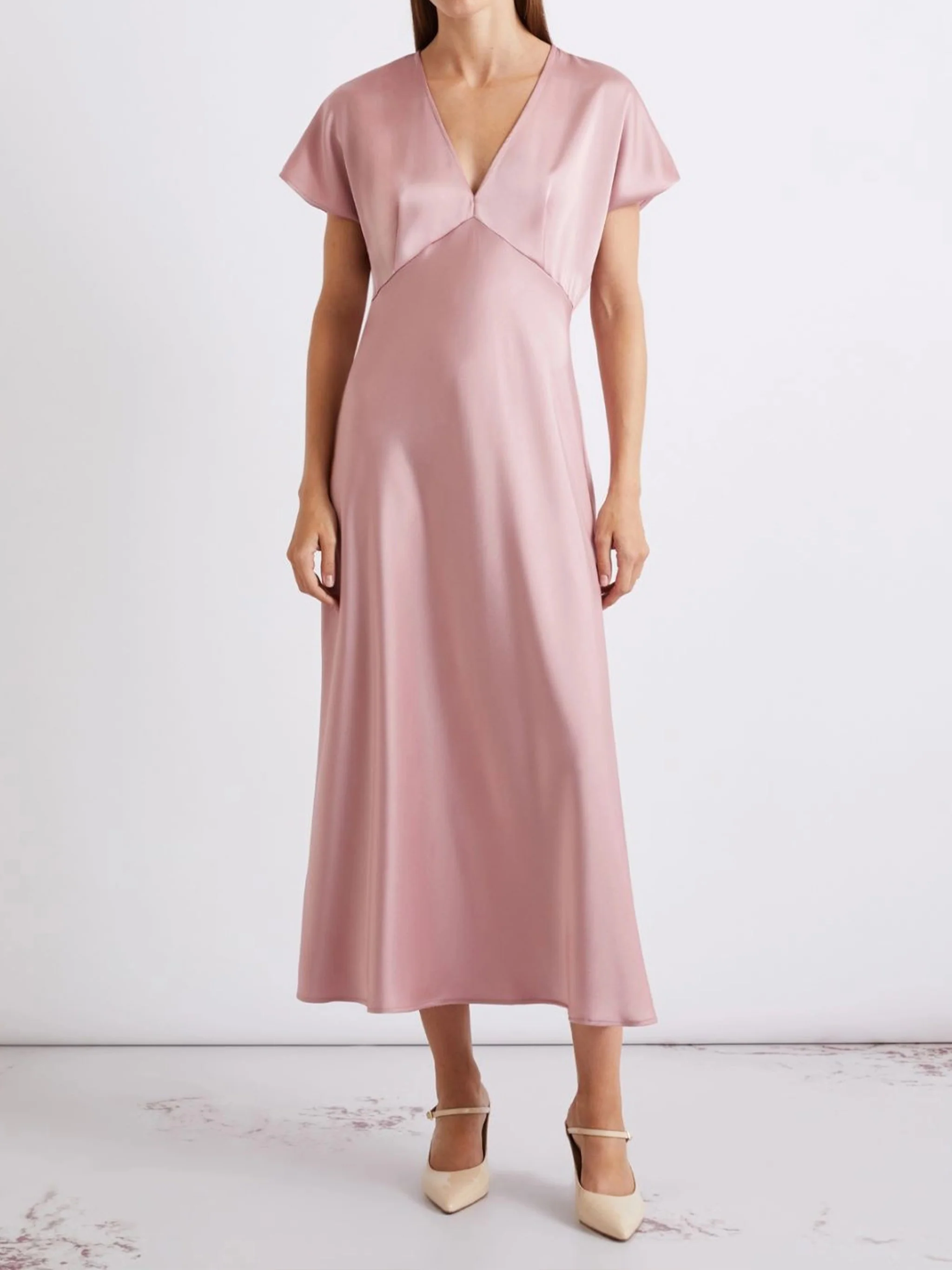 Midi Dress with V-Neckline and Flutter Sleeves - Image 2