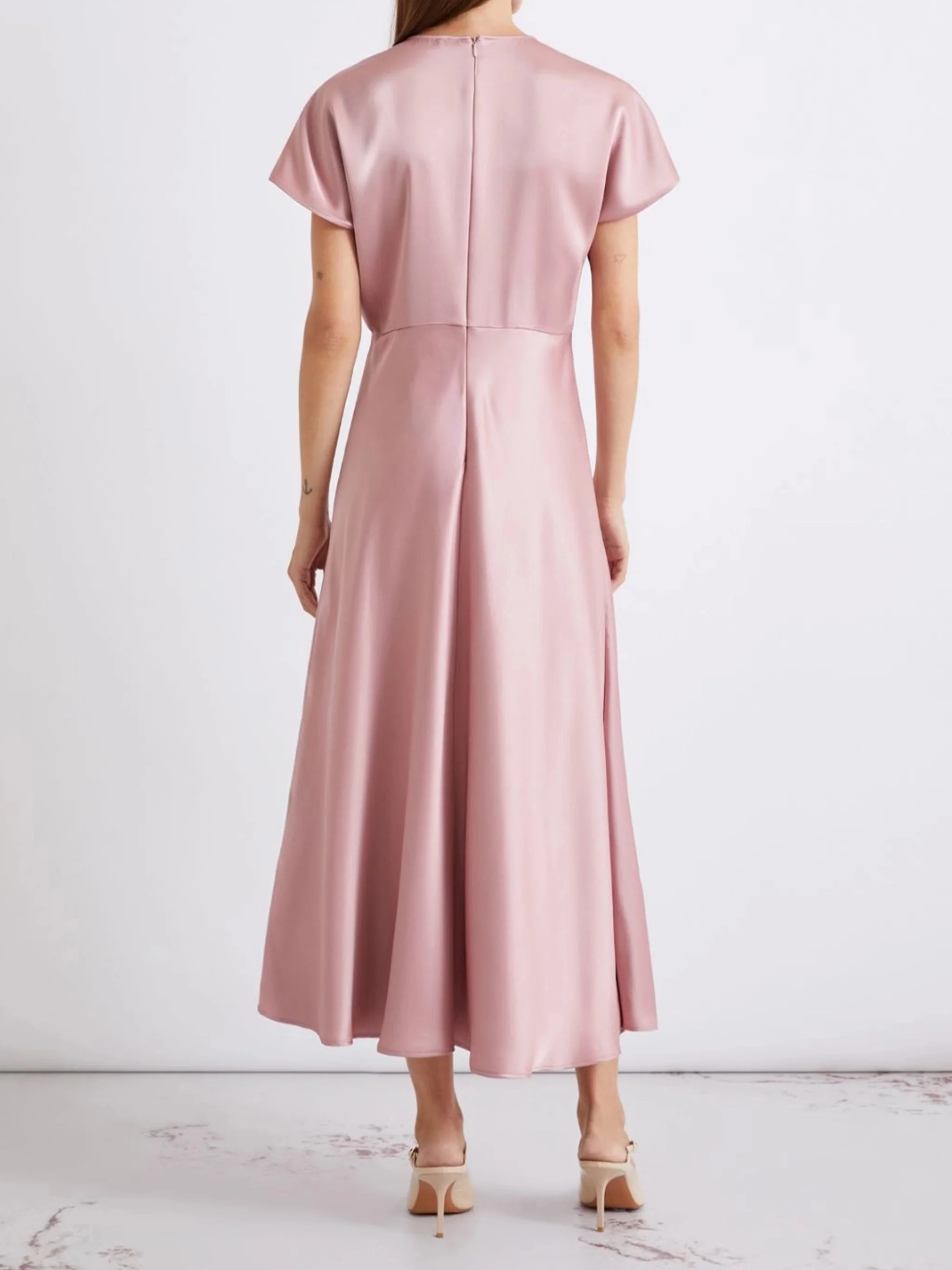 Midi Dress with V-Neckline and Flutter Sleeves - Image 3