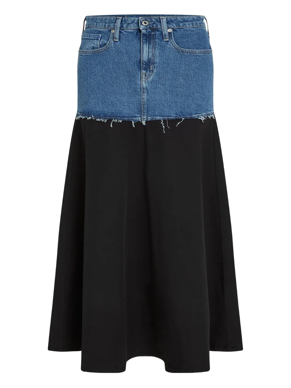 Midi Skirt with Denim-Effect Waist