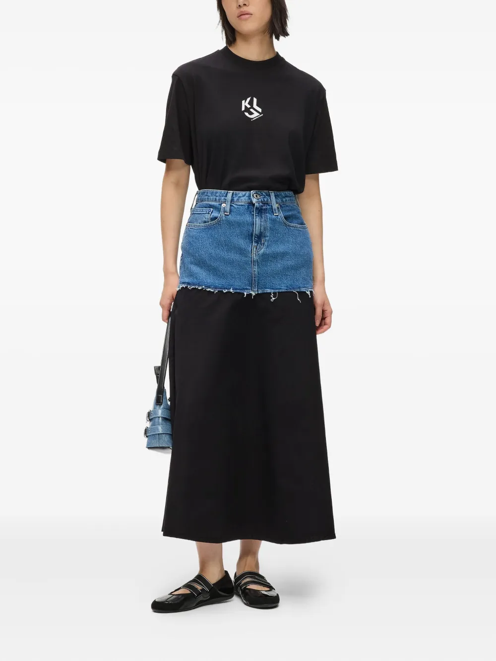 Midi Skirt with Denim-Effect Waist - Image 2