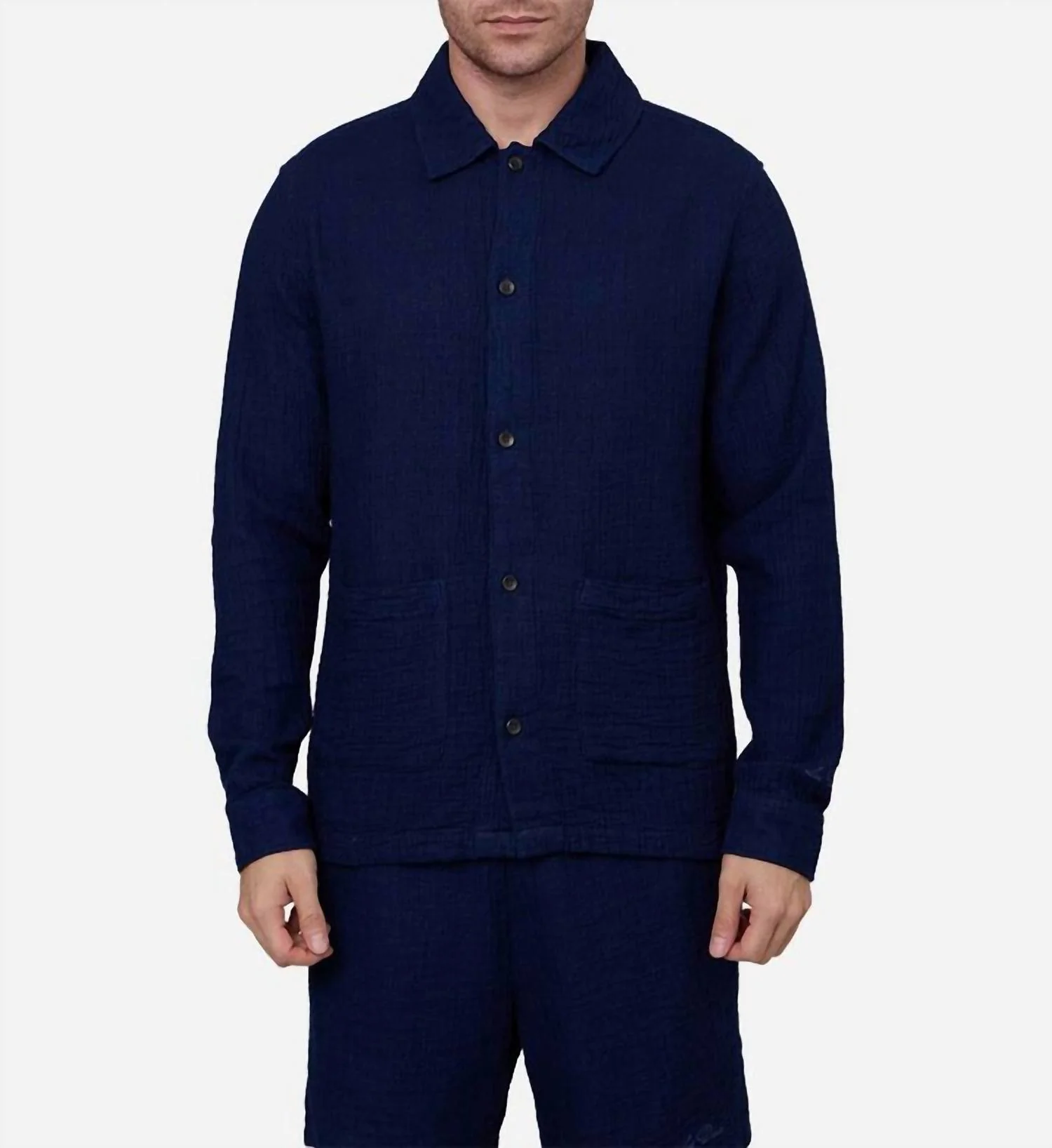 Milian Long Sleeve Overshirt In Indigo