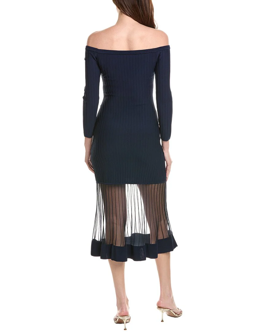 Milly Off The Shoulder Sheer Knit Midi Dress - Image 2