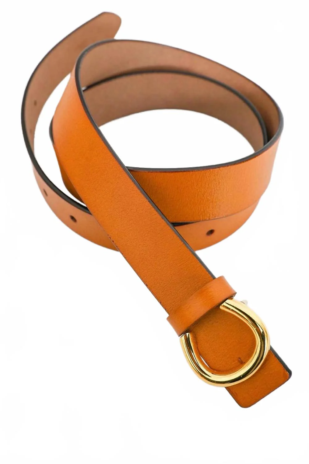Minimalist Leather Horseshoe Belt In Camel