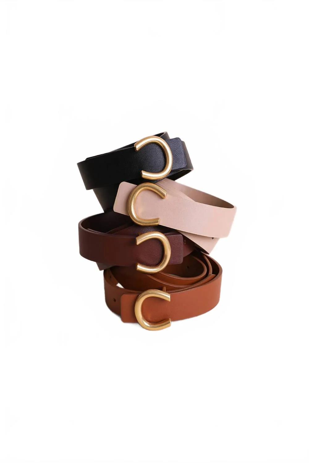 Minimalist Leather Horseshoe Belt In Camel - Image 3