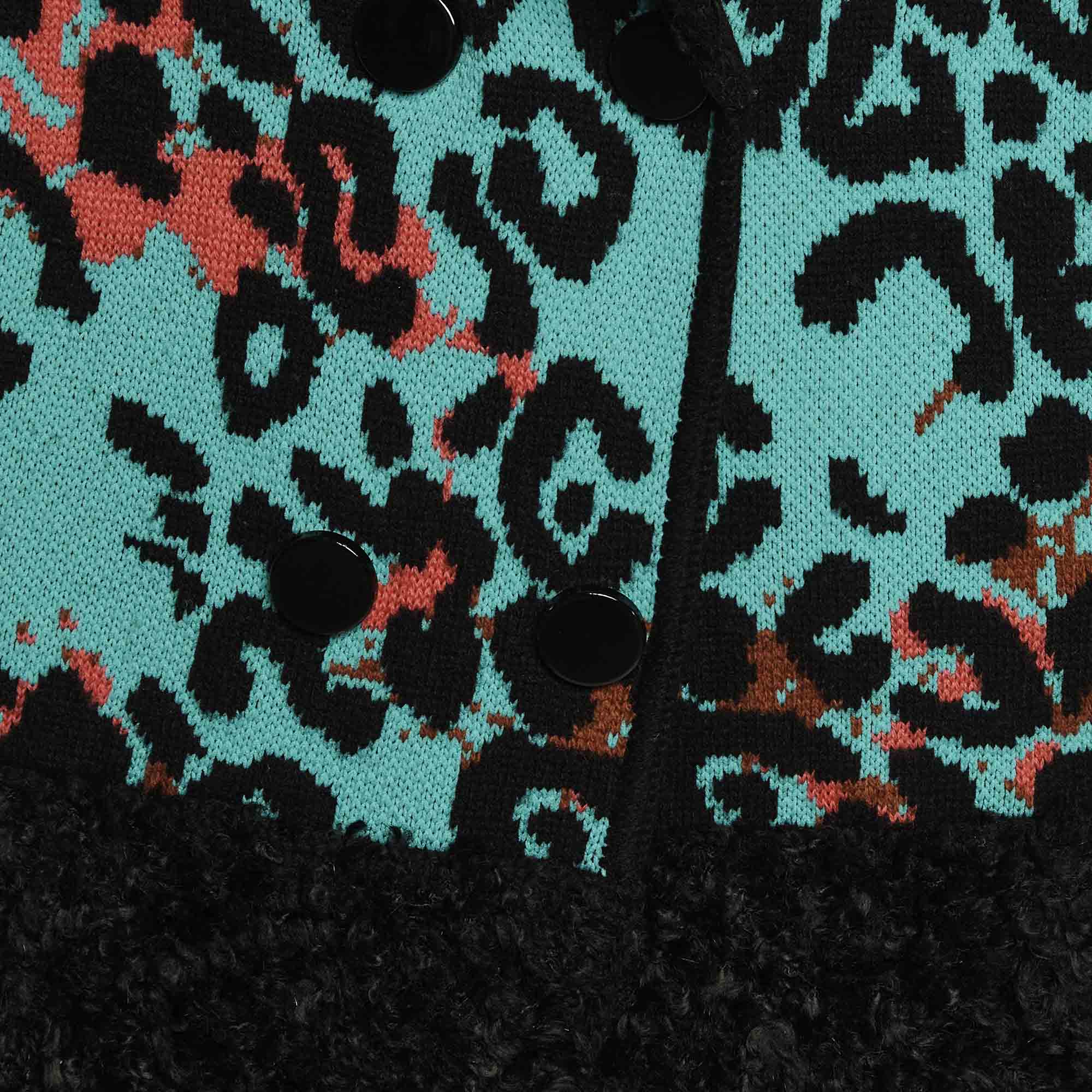 Missoni Green Leopard Pattern Jacquard Knit Double Breasted Coat - Image 3