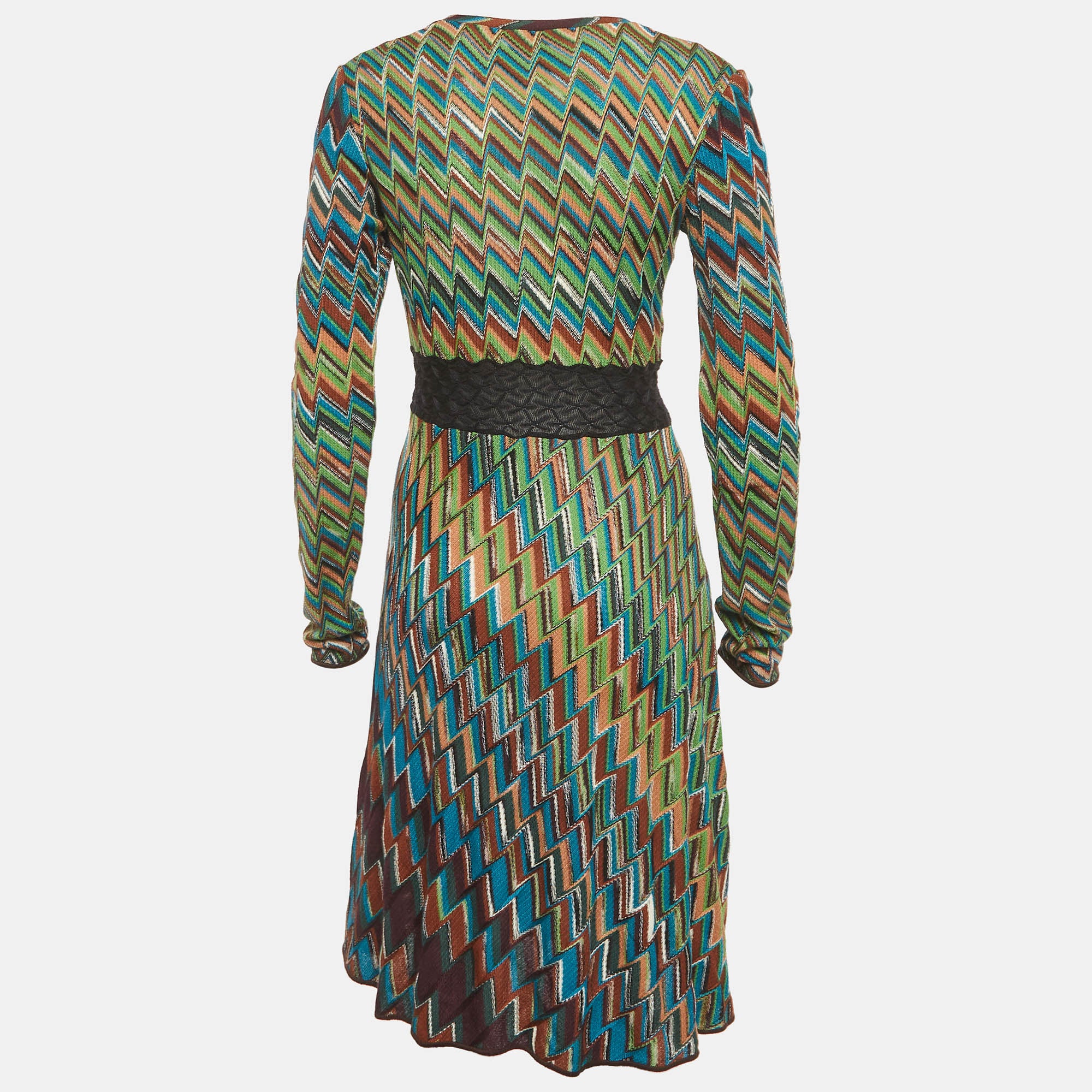 Missoni Multicolour Zig Zag Pattern Knit V Neck Mini Dress - Image 3