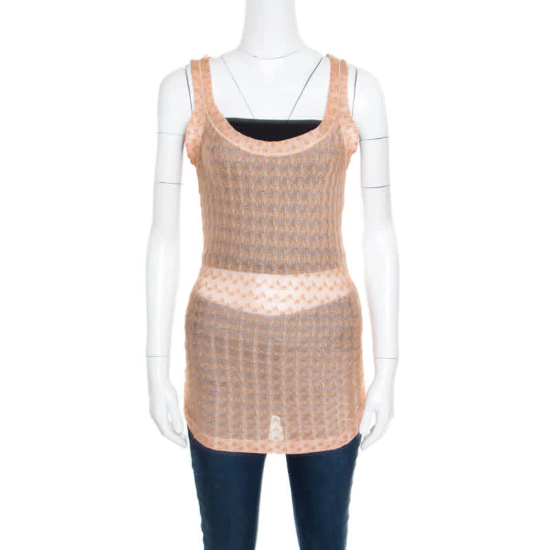 Missoni Pink Embroidered Perforated Knit Sleeveless Top