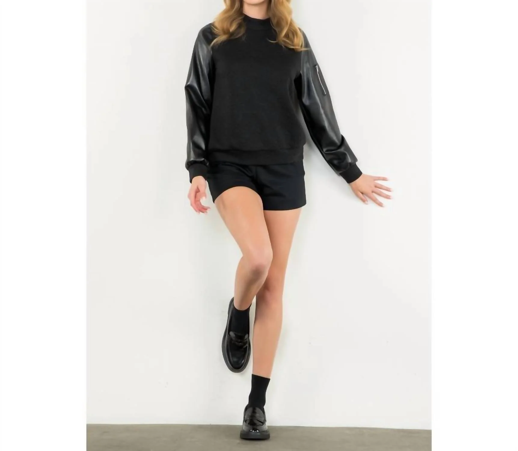 Mixed Media Textured Top In Black - Image 3
