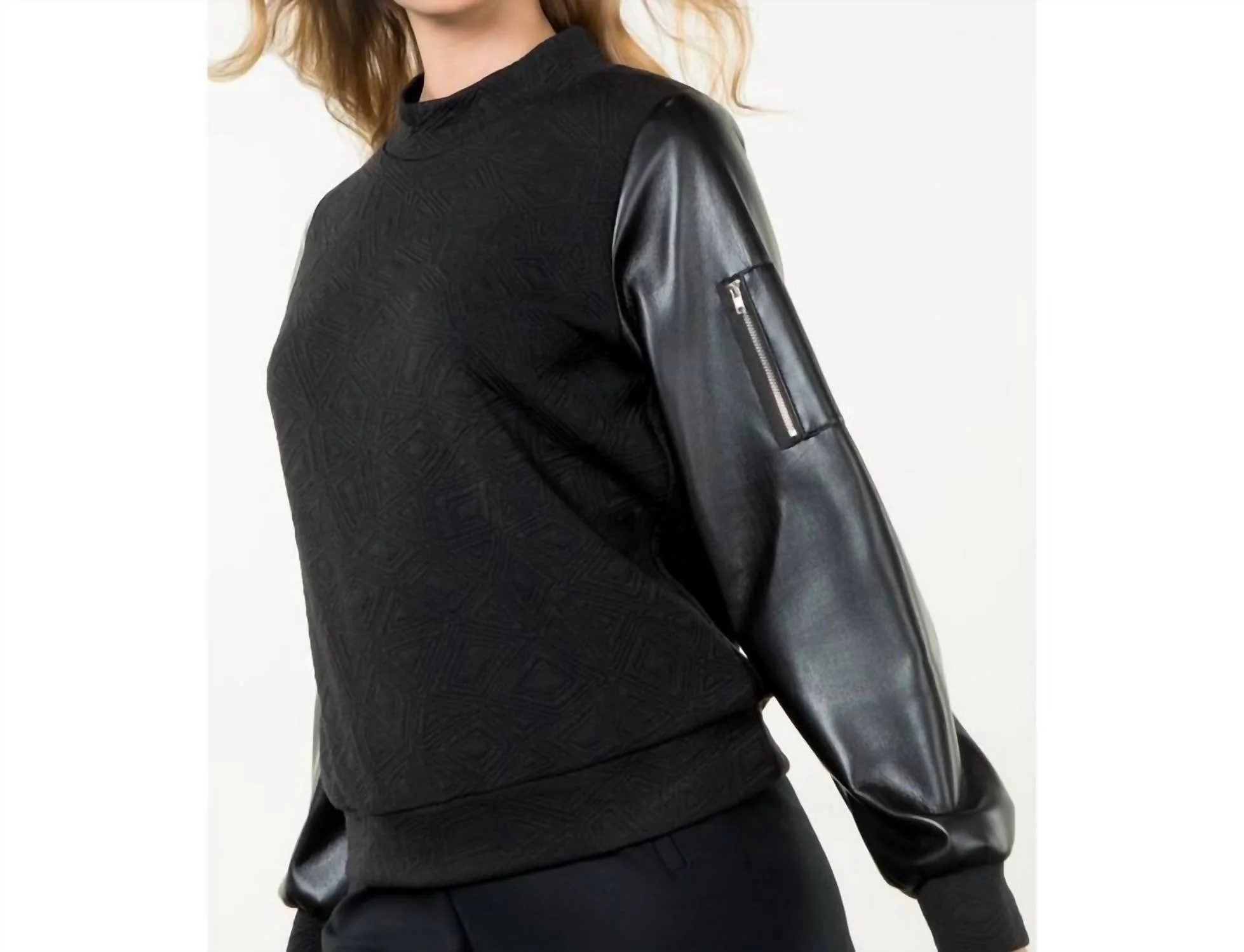 Mixed Media Textured Top In Black - Image 5
